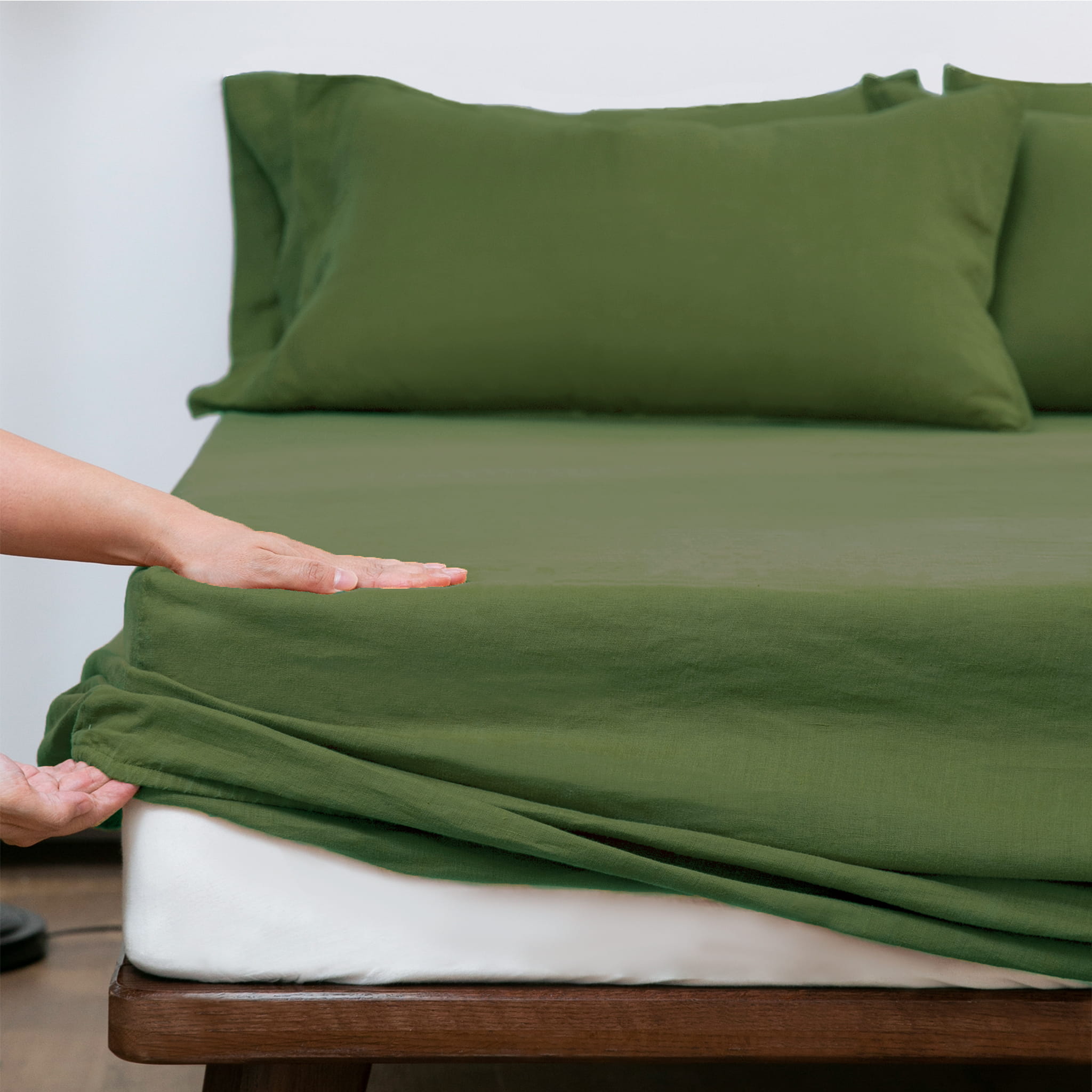 Army Green Linen Fitted Sheet - Linen Times