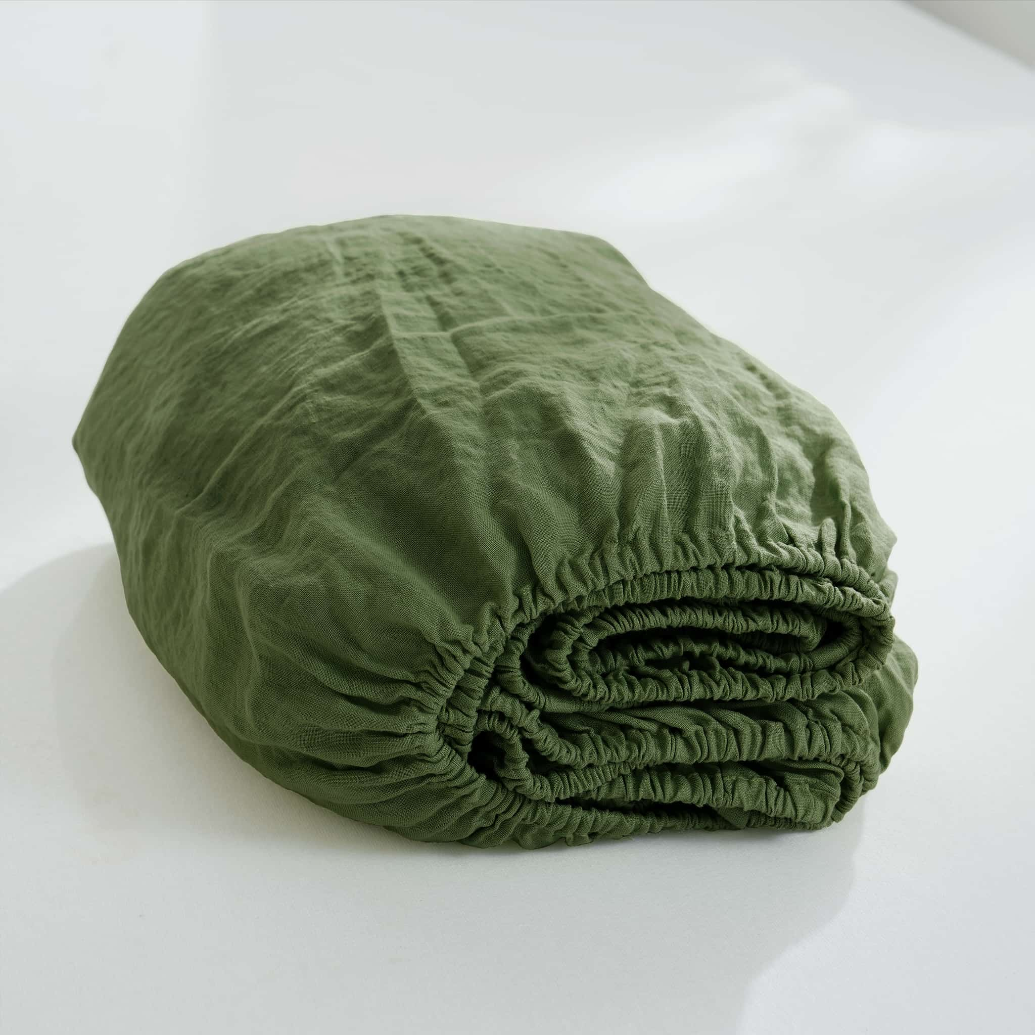 Army Green Linen Fitted Sheet - Linen Times