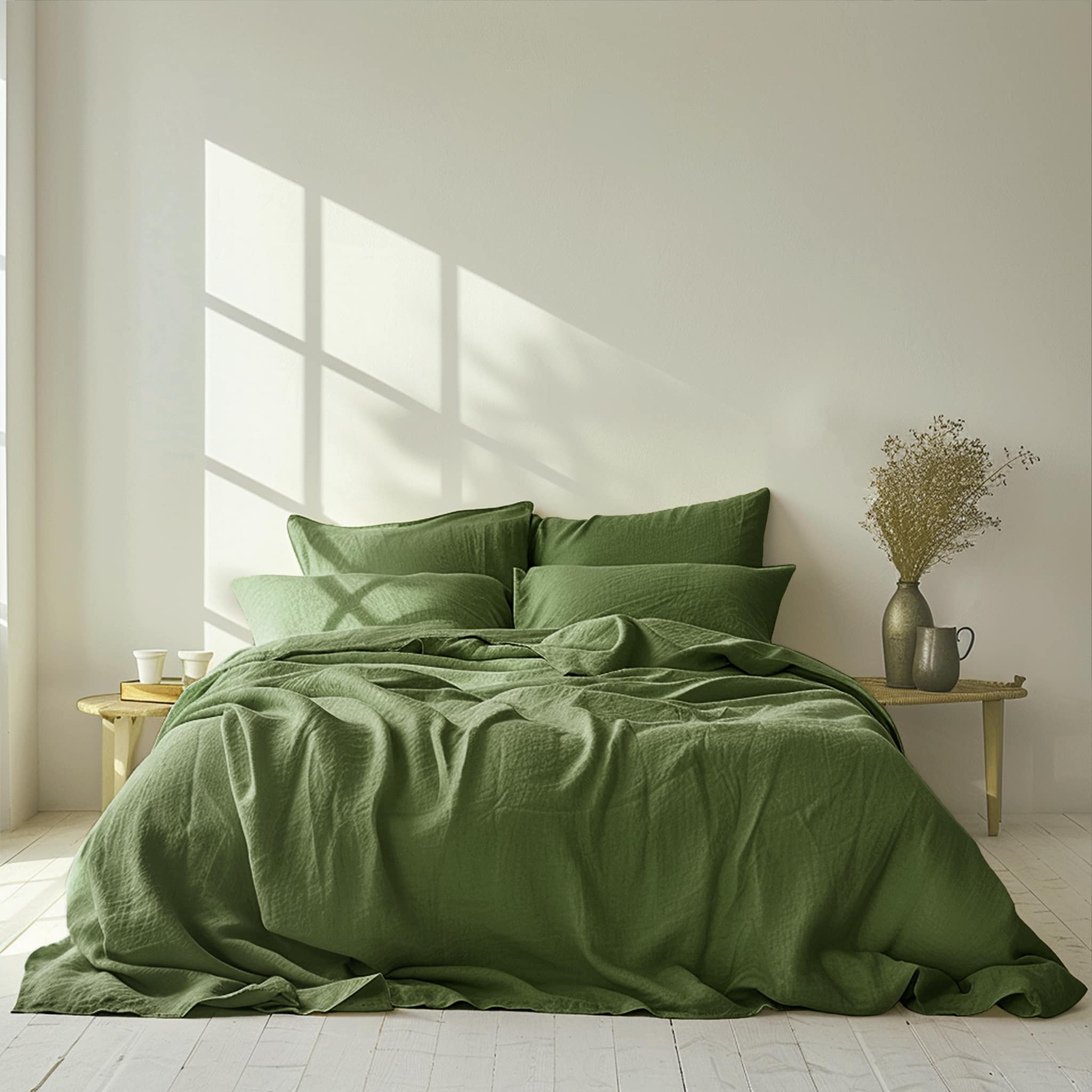 Army Green Linen Flat Sheet - Linen Times