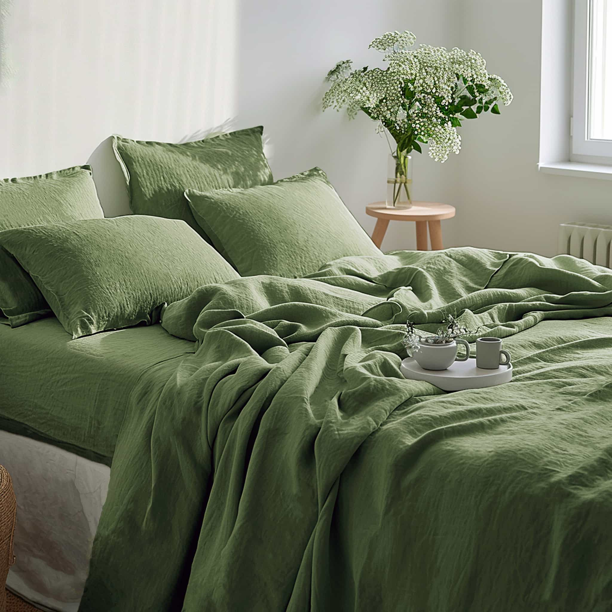 Army Green Linen Flat Sheet - Linen Times