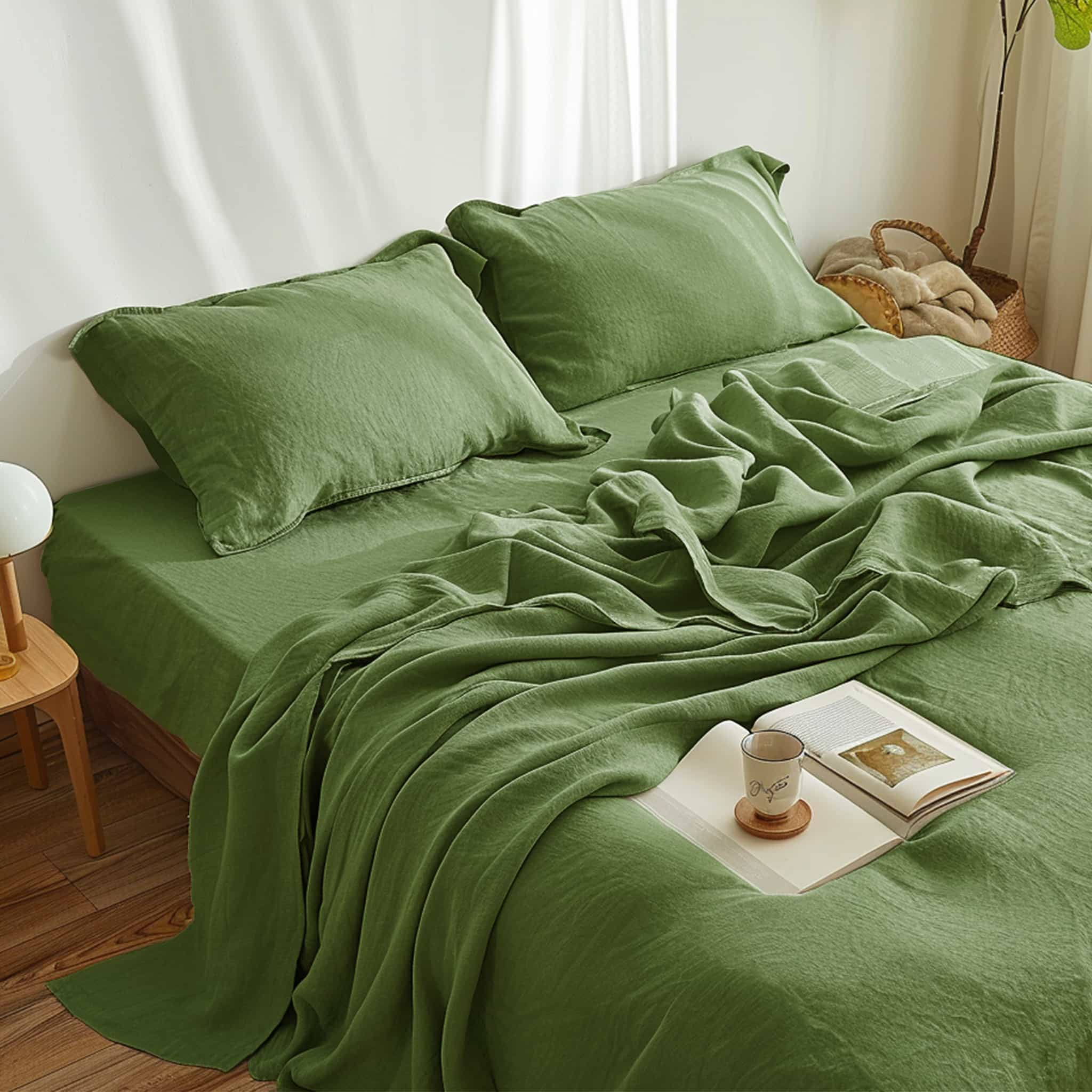 Army Green Linen Flat Sheet - Linen Times