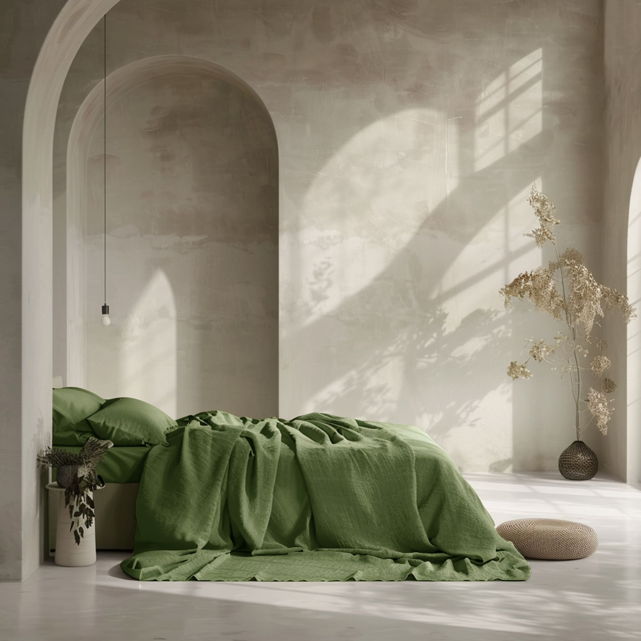 Army Green Linen Flat Sheet - Linen Times