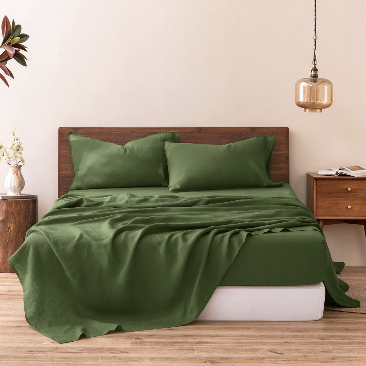 Army Green Linen Sheet Set