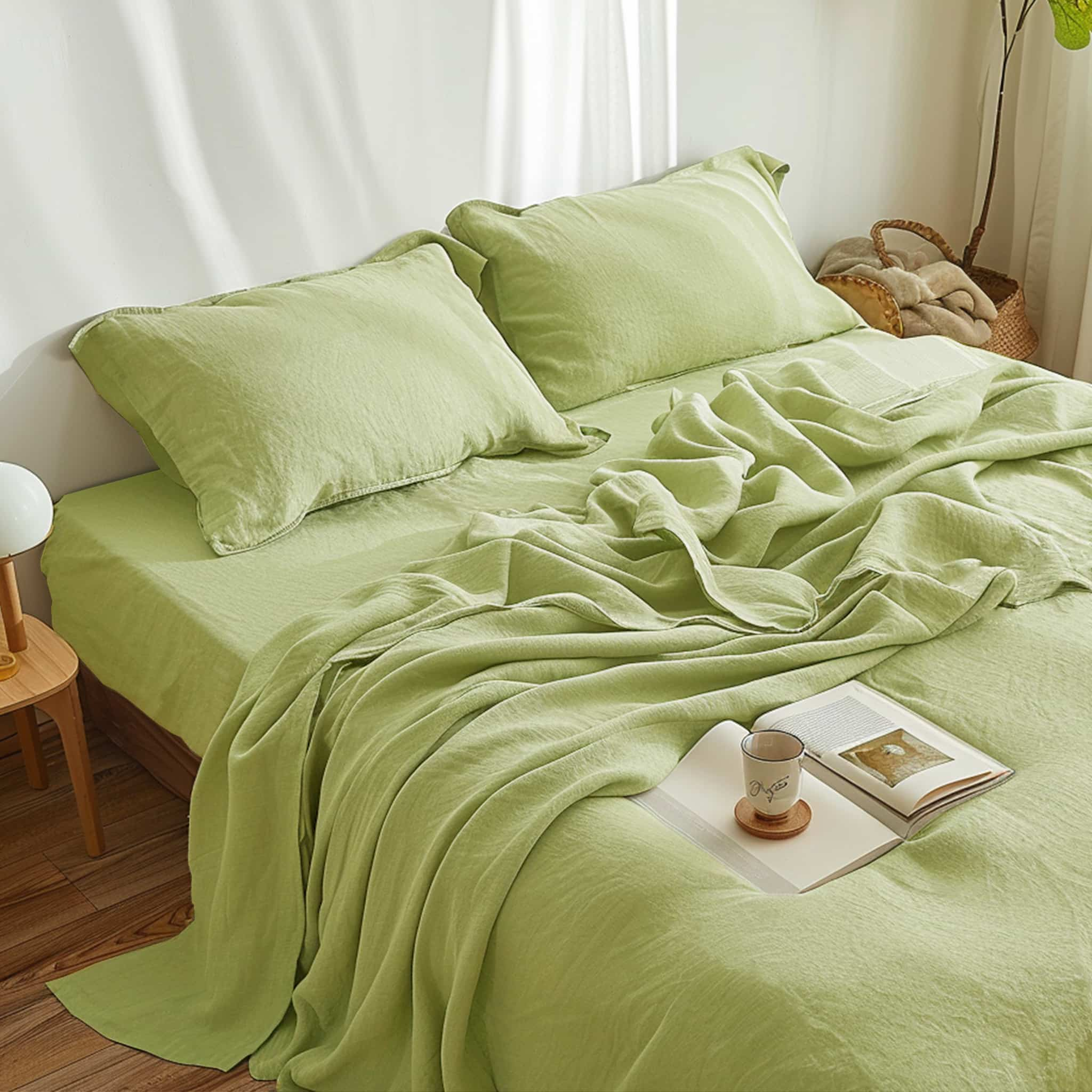 Avocado Linen Fitted Sheet - Linen Times