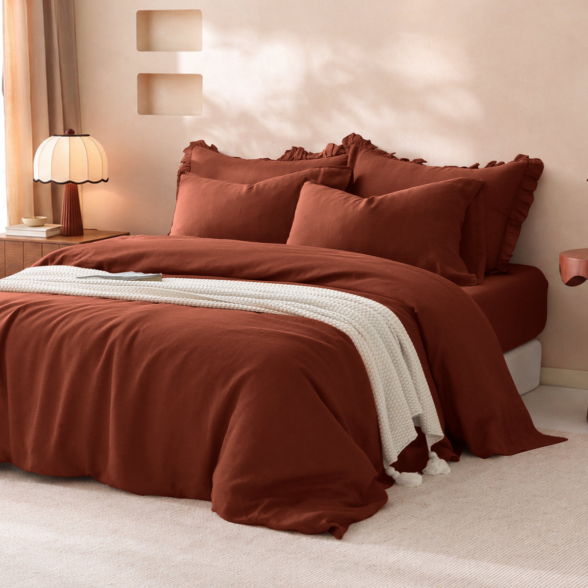Burnt Sienna 100% Organic Linen Duvet Cover Set