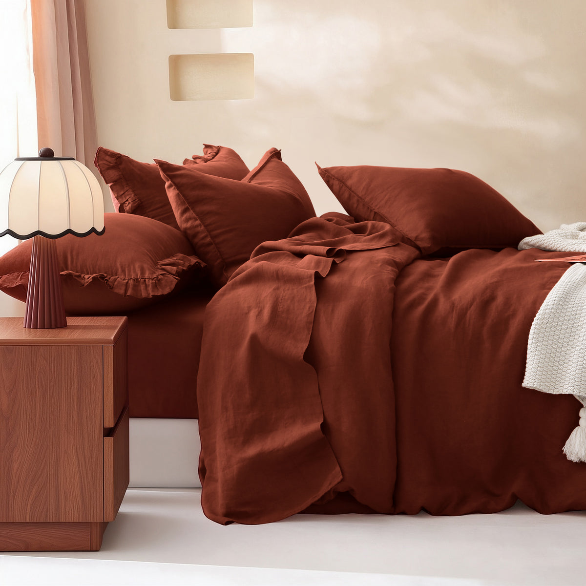 Burnt Sienna 100% Organic Linen Duvet Cover Set