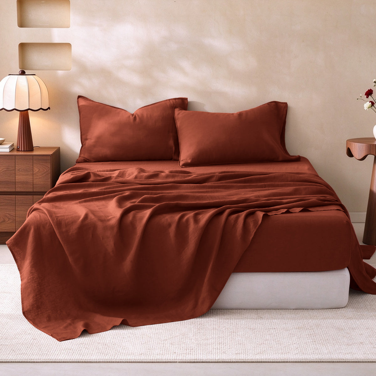 Burnt Sienna 100% Organic Linen Sheet Set