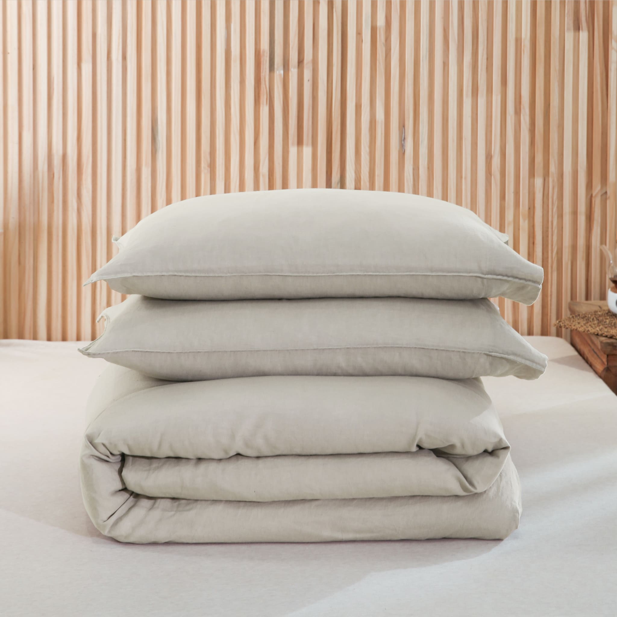 Khaki Linen Duvet Cover Set - Linen Times