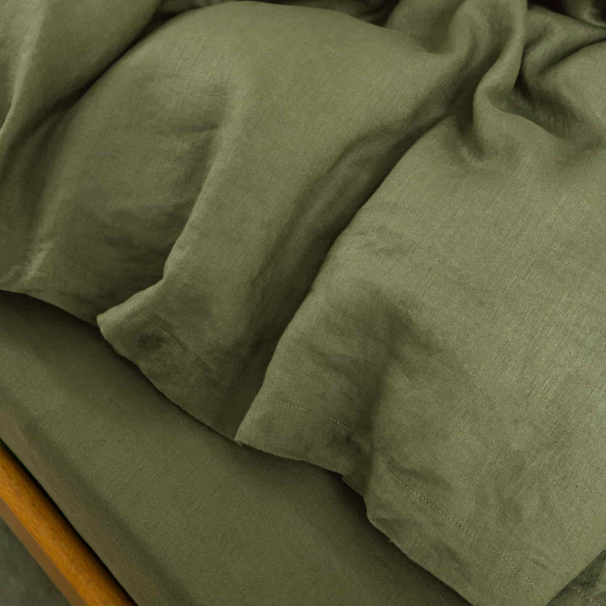 Moss Green Linen Duvet Cover - Linen Times