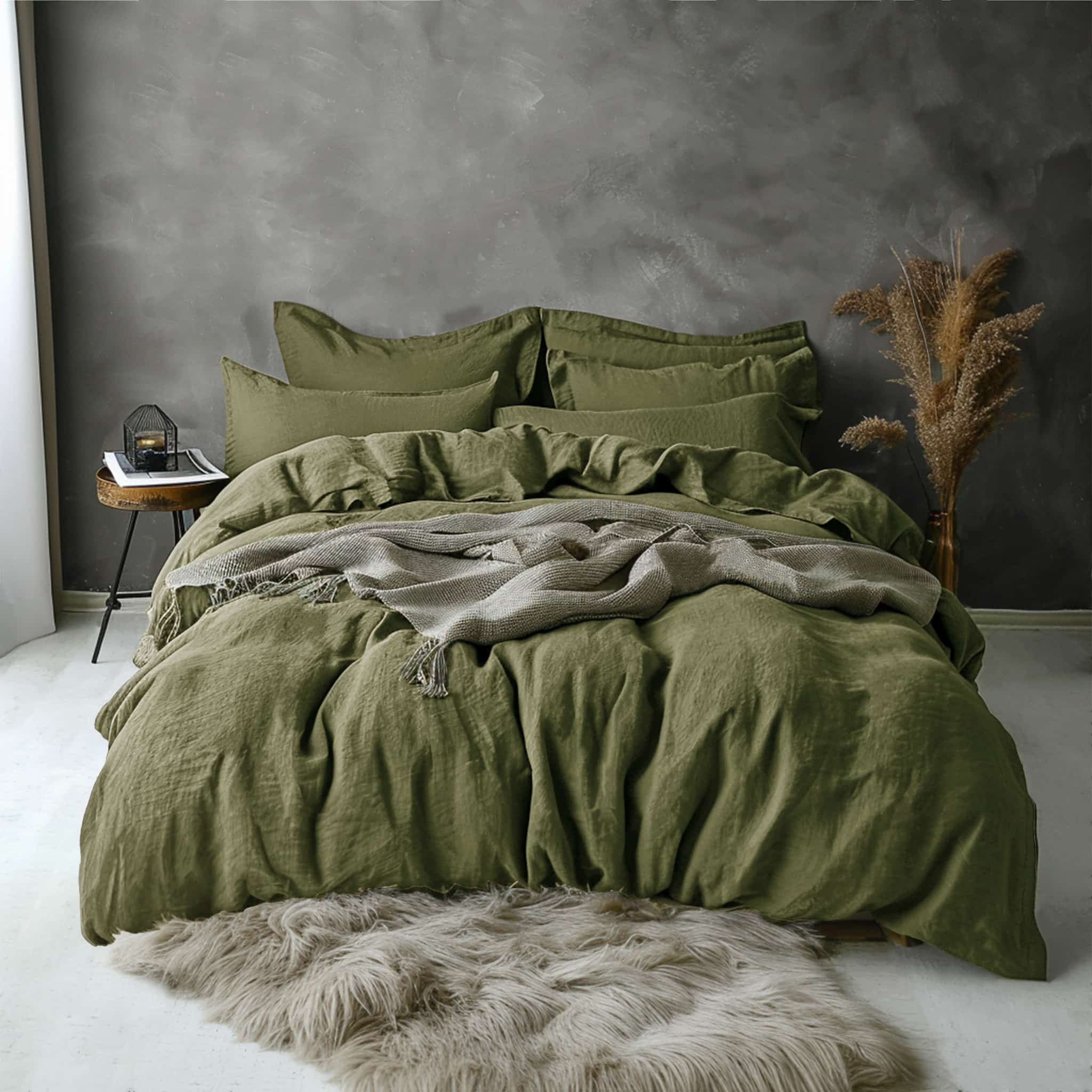 Moss Green Linen Duvet Cover - Linen Times