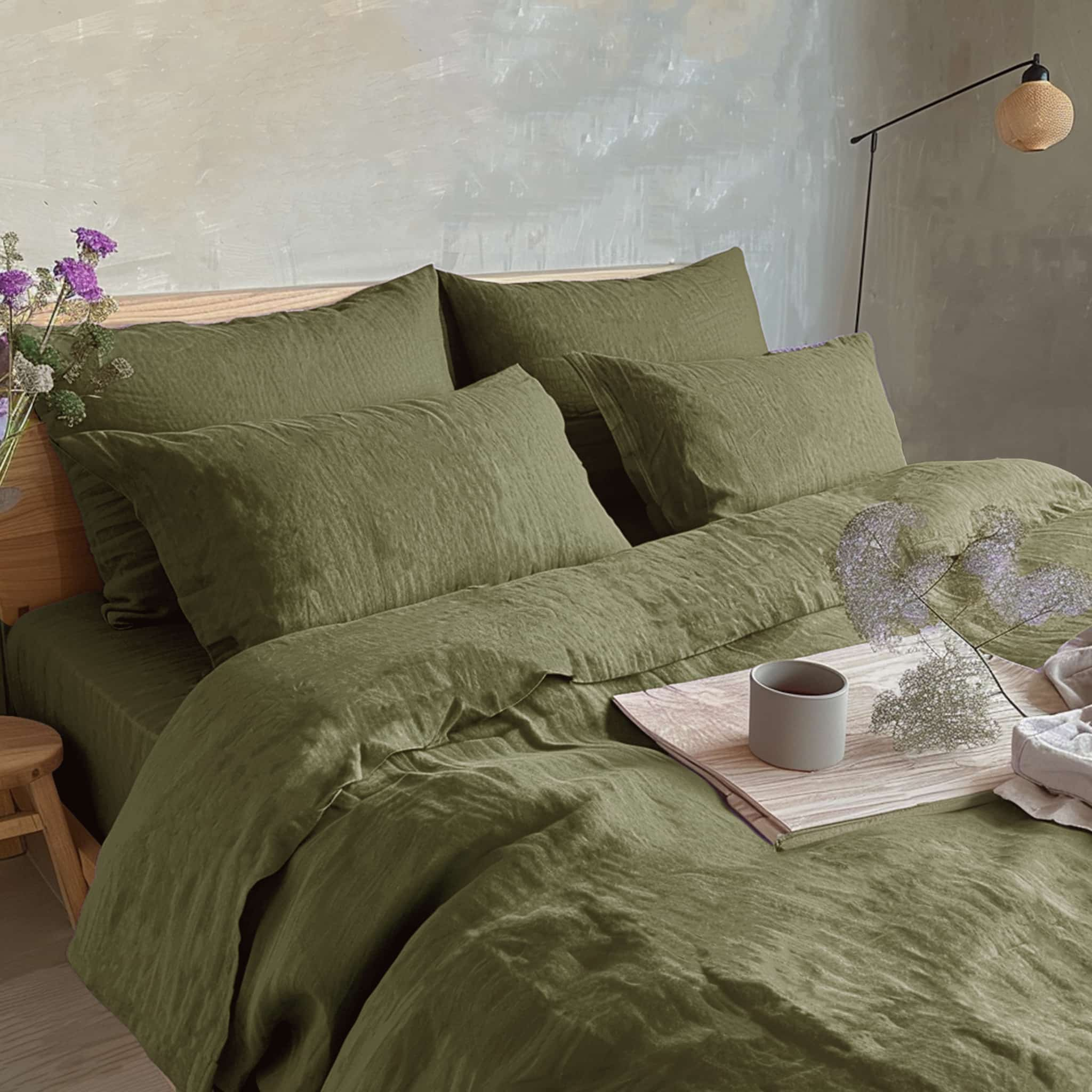 Moss Green Linen Duvet Cover Set - Linen Times