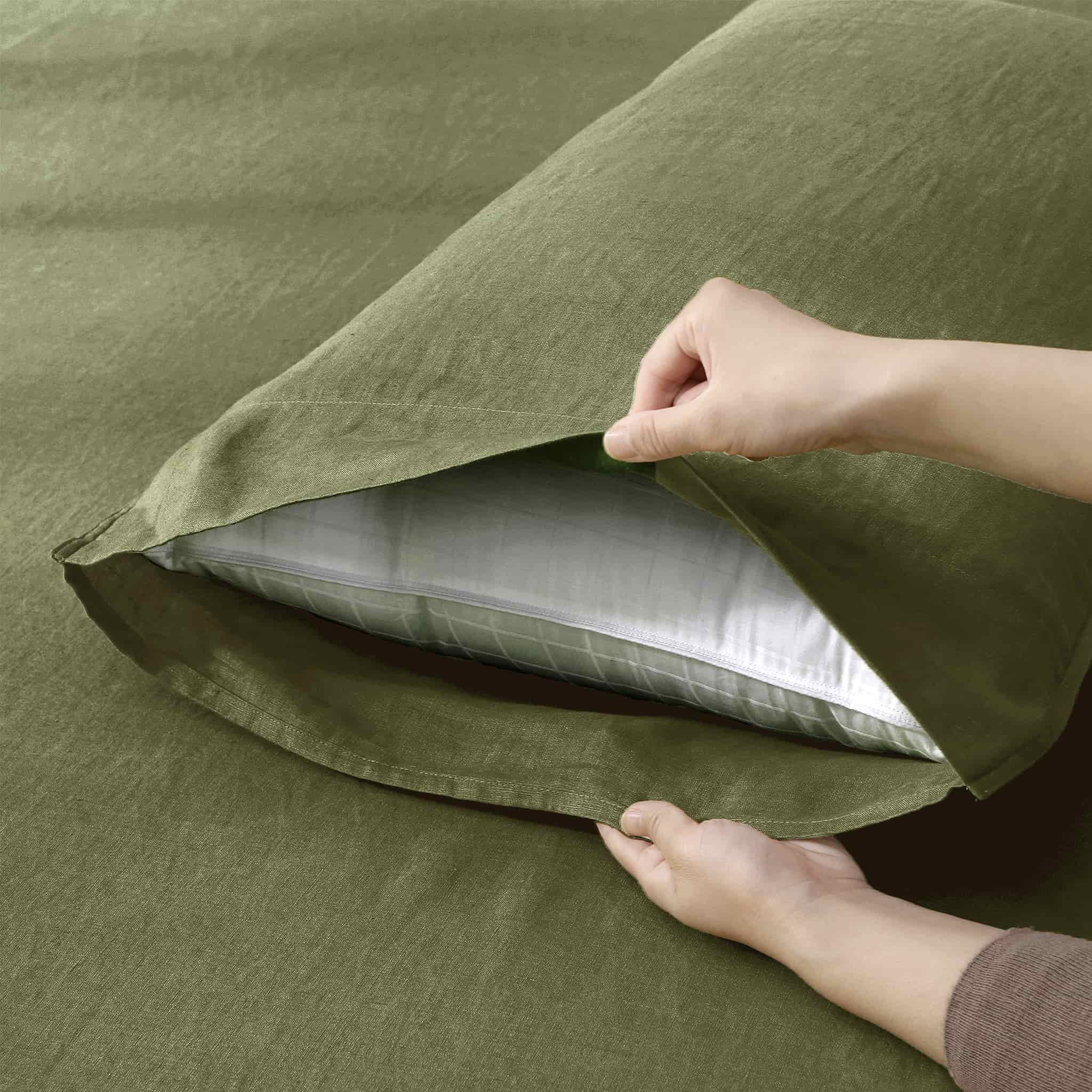 Moss Green Linen Duvet Cover Set - Linen Times