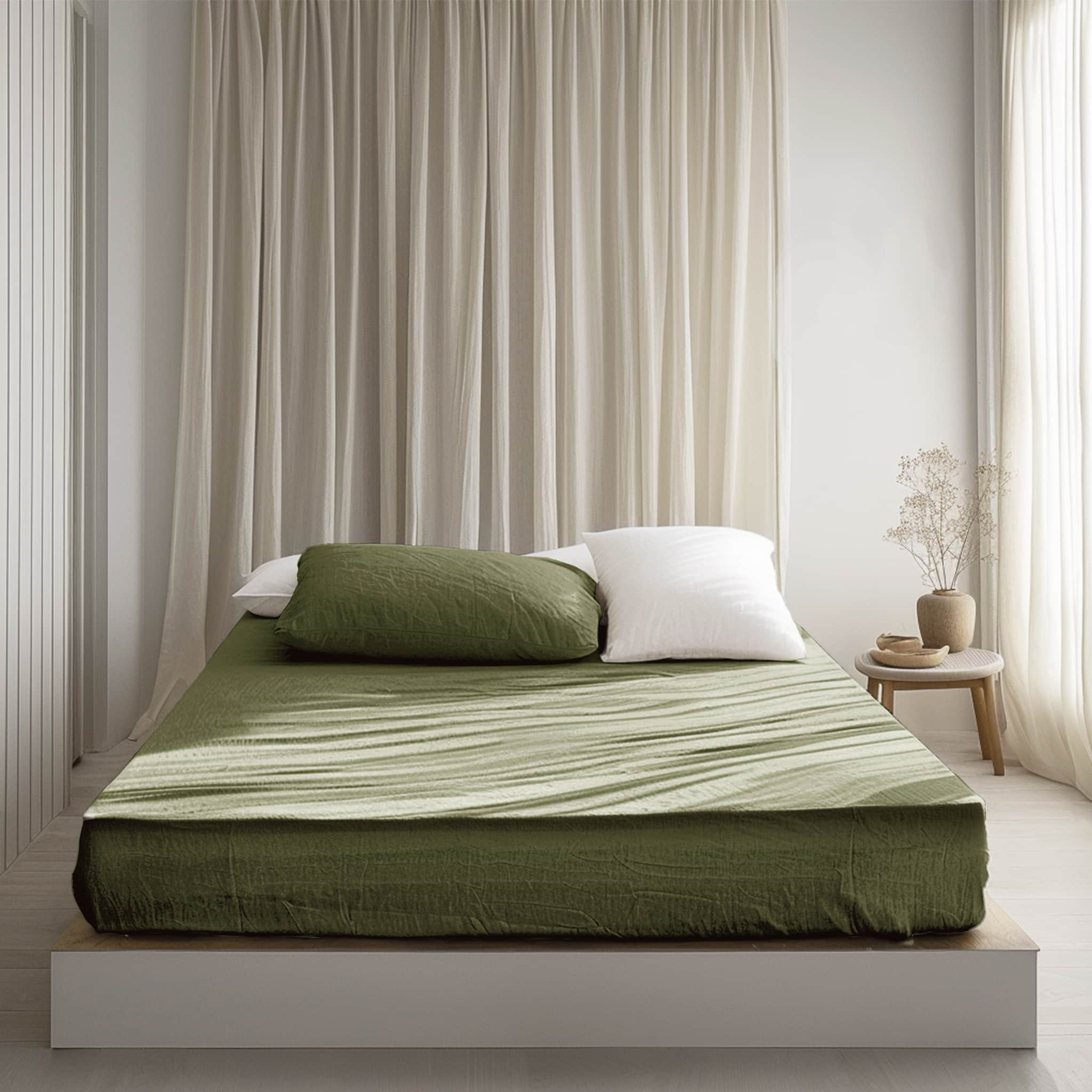 Moss Green Linen Fitted Sheet - Linen Times