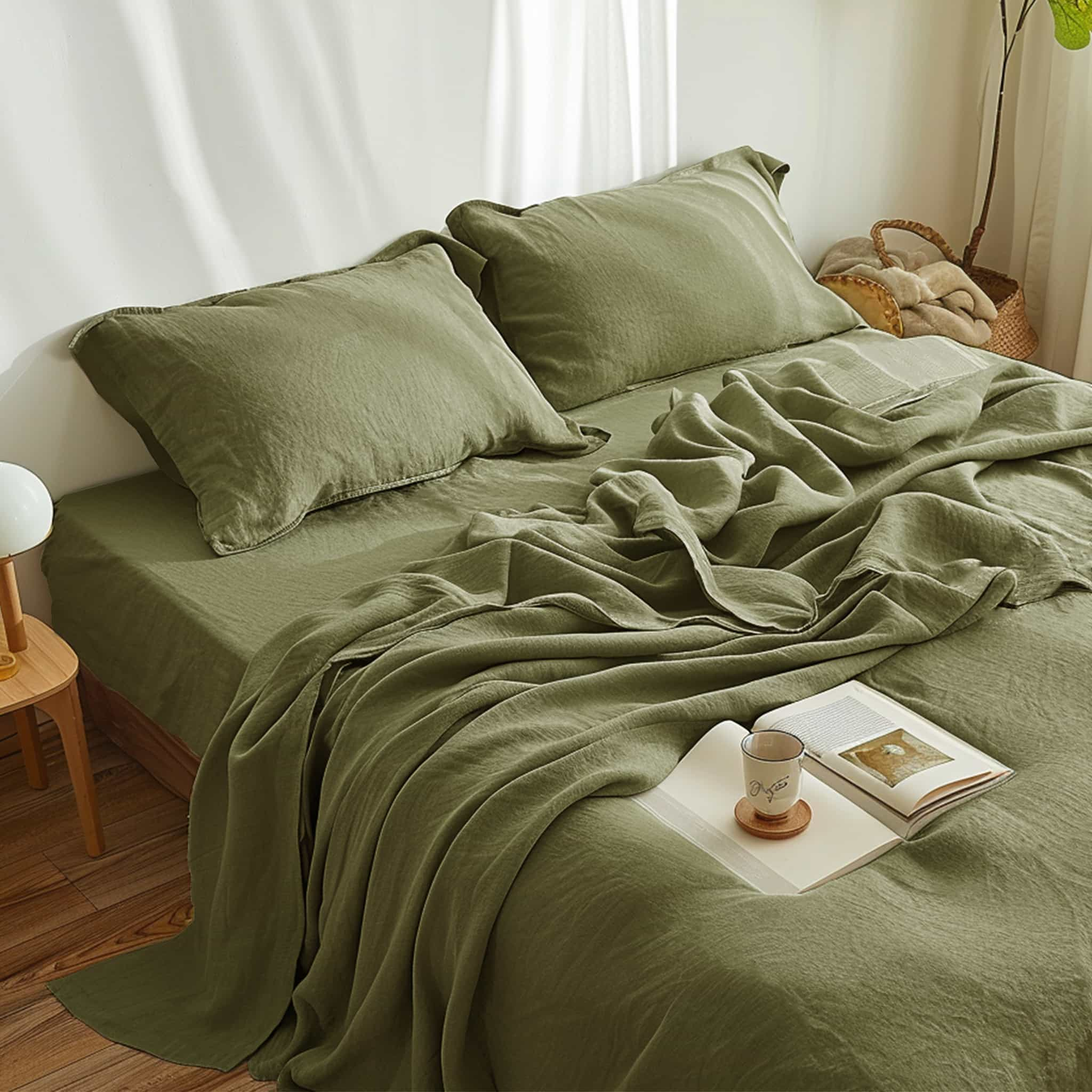 Moss Green Linen Fitted Sheet - Linen Times