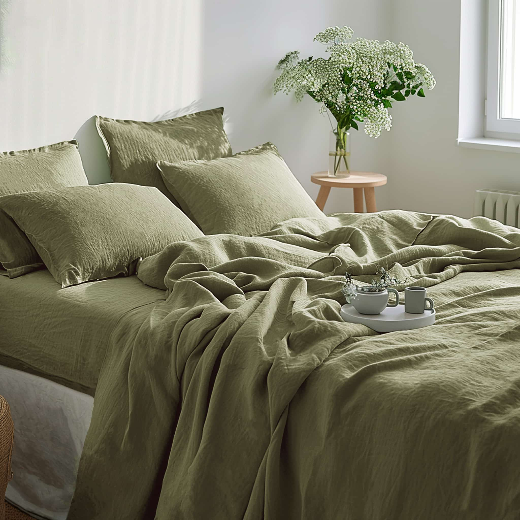 Moss Green Linen Fitted Sheet - Linen Times