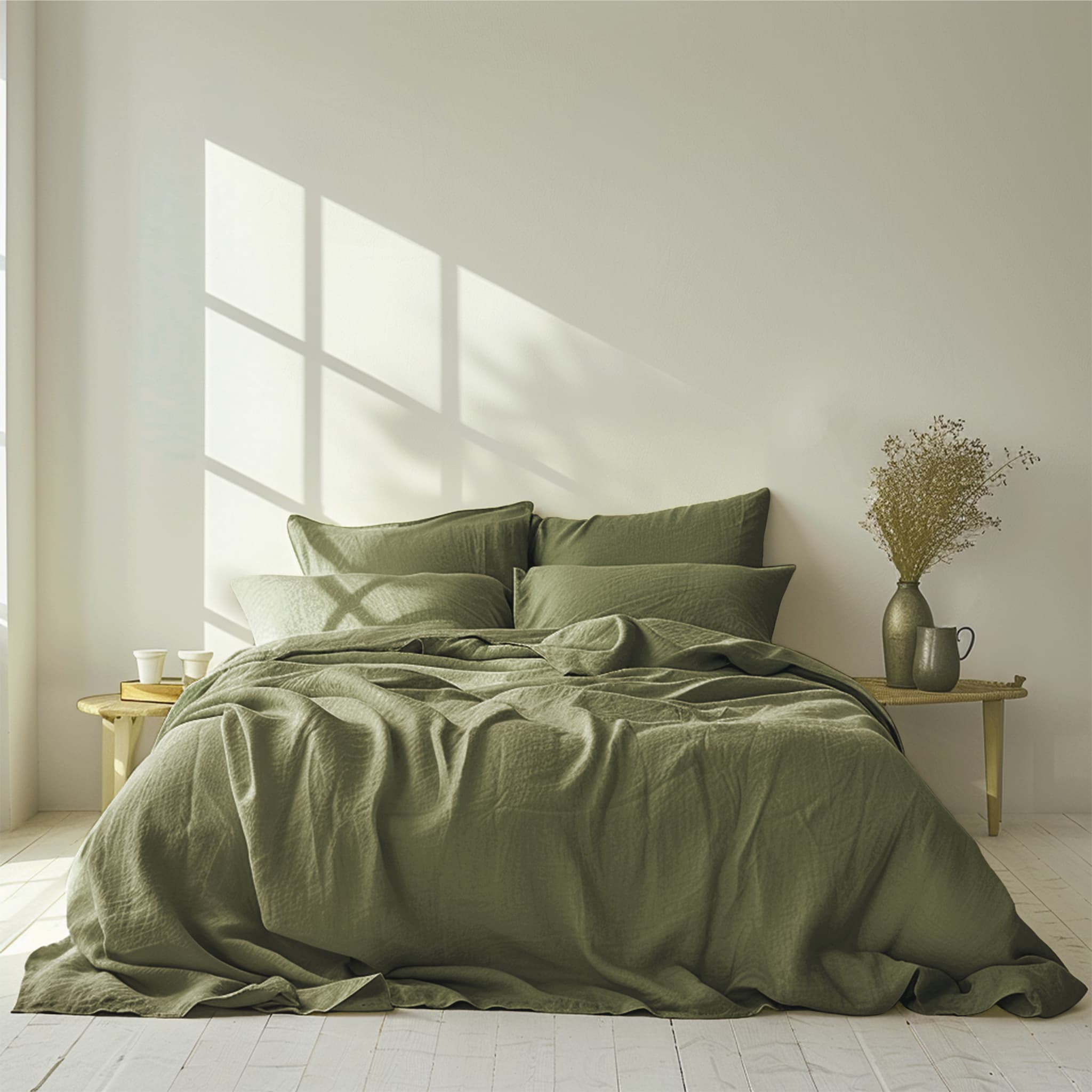 Moss Green Linen Flat Sheet - Linen Times