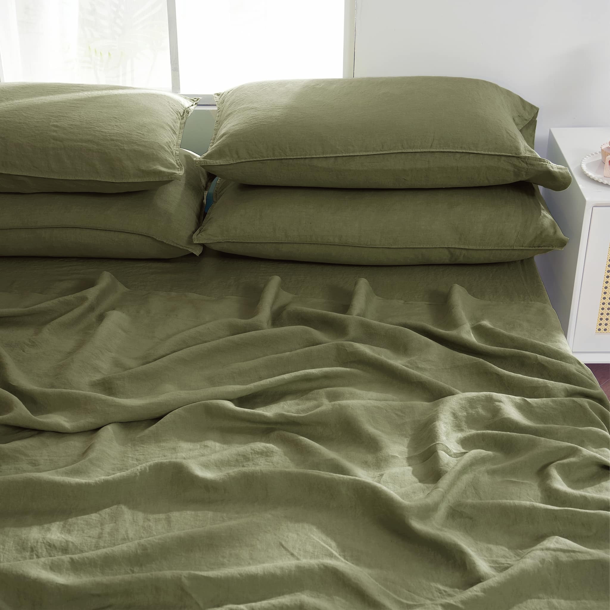 Moss Green Linen Flat Sheet - Linen Times