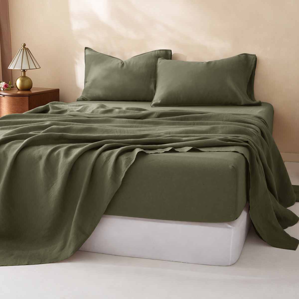 Moss Green Linen Sheet Set