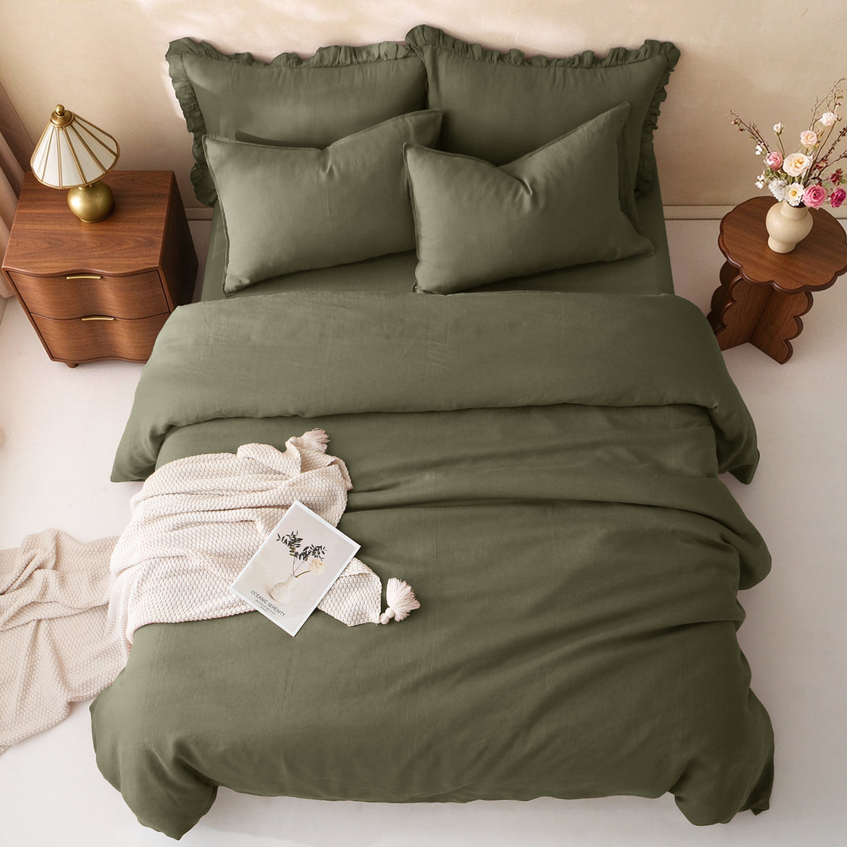 Moss Green 100% Organic Linen Duvet Cover Set