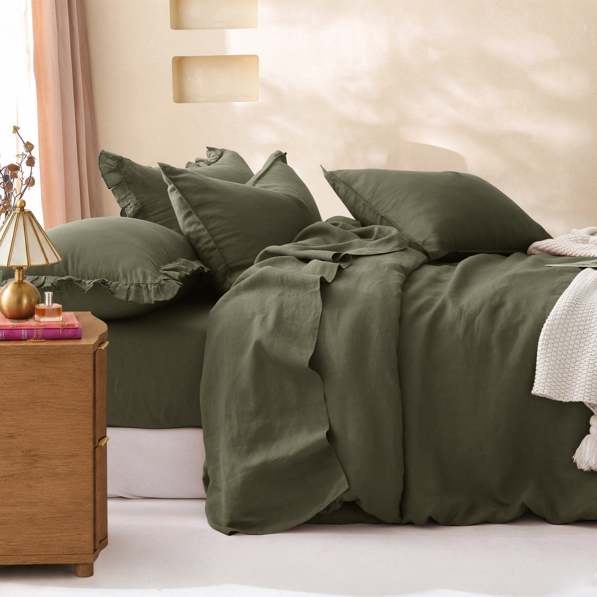 Moss Green 100% Organic Linen Duvet Cover