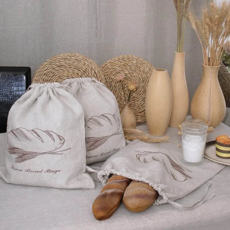 Natural Linen Bread Bag 2 Pcs - Linen Time