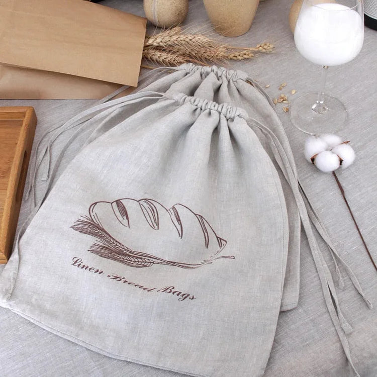 Natural Linen Bread Bag 2 Pcs - Linen Time