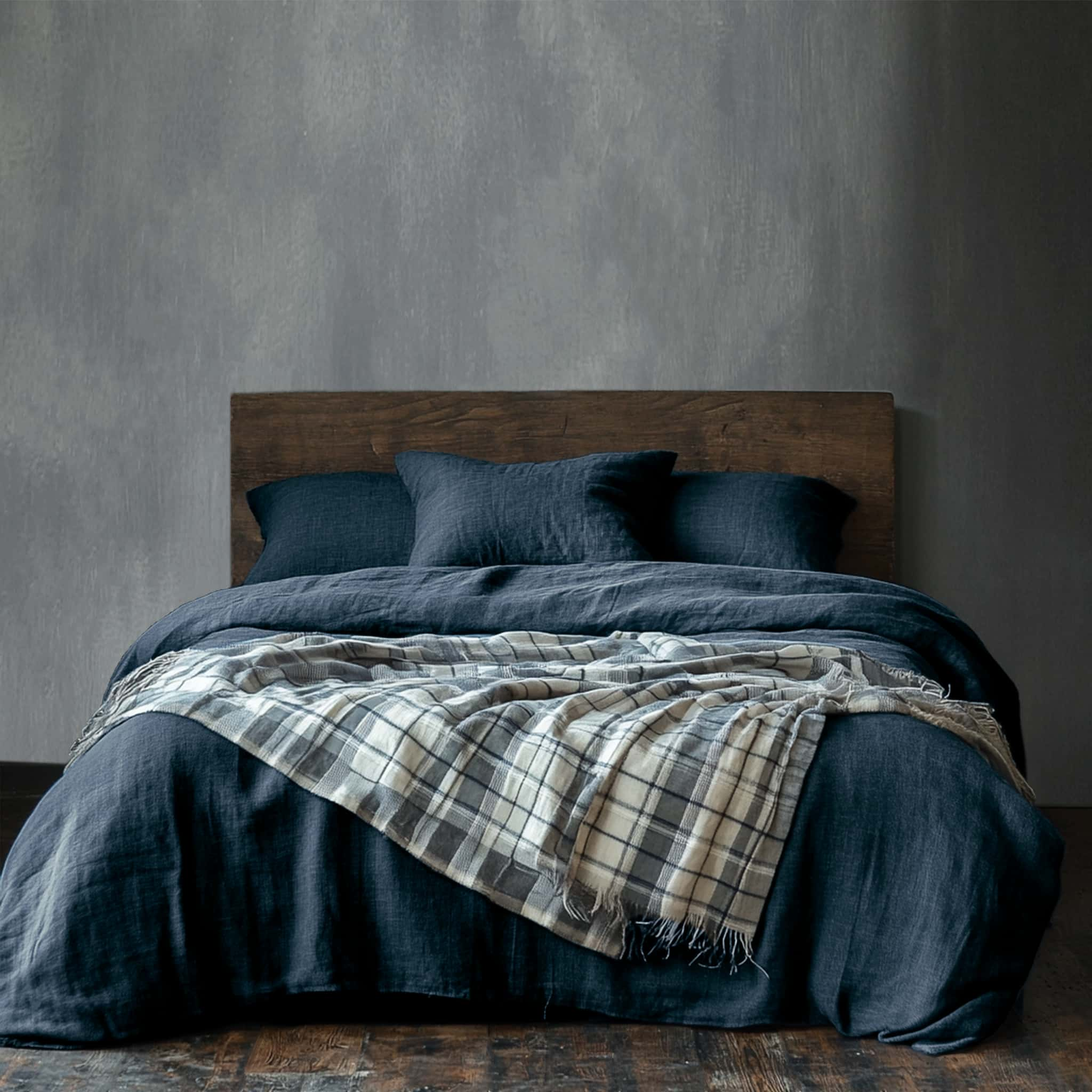 Navy Blue Linen Duvet Cover Set - Linen Times