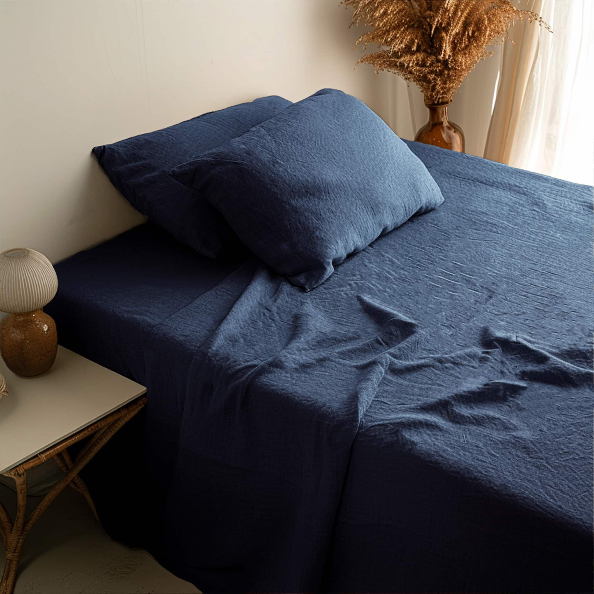 Navy Blue Linen Sheet Set - Linen Time