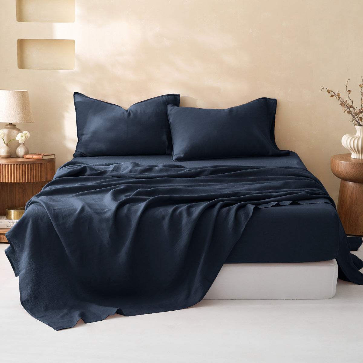 Navy Blue 100% Organic Linen Sheet Set