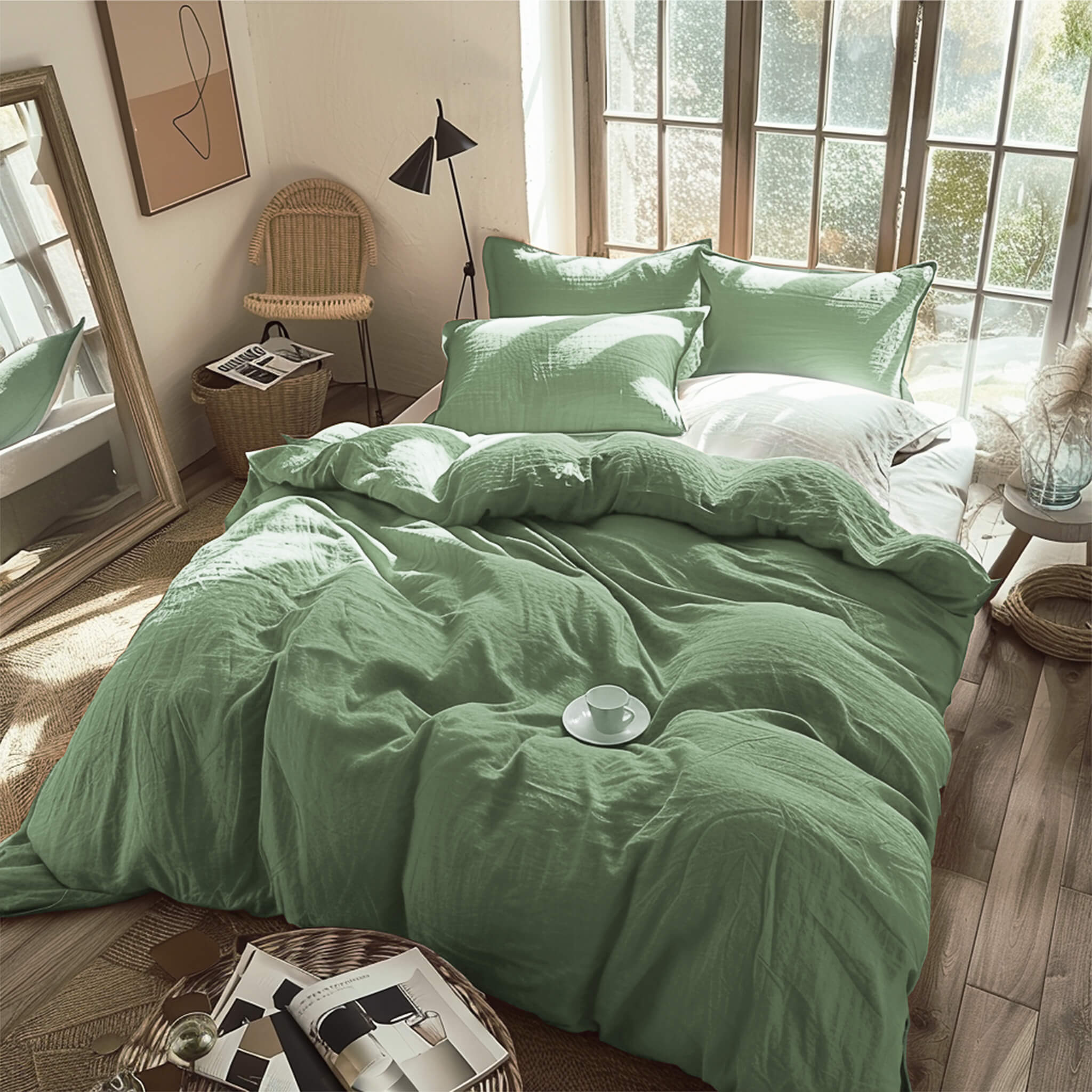 Olive Green Linen Duvet Cover Set - Linen Times