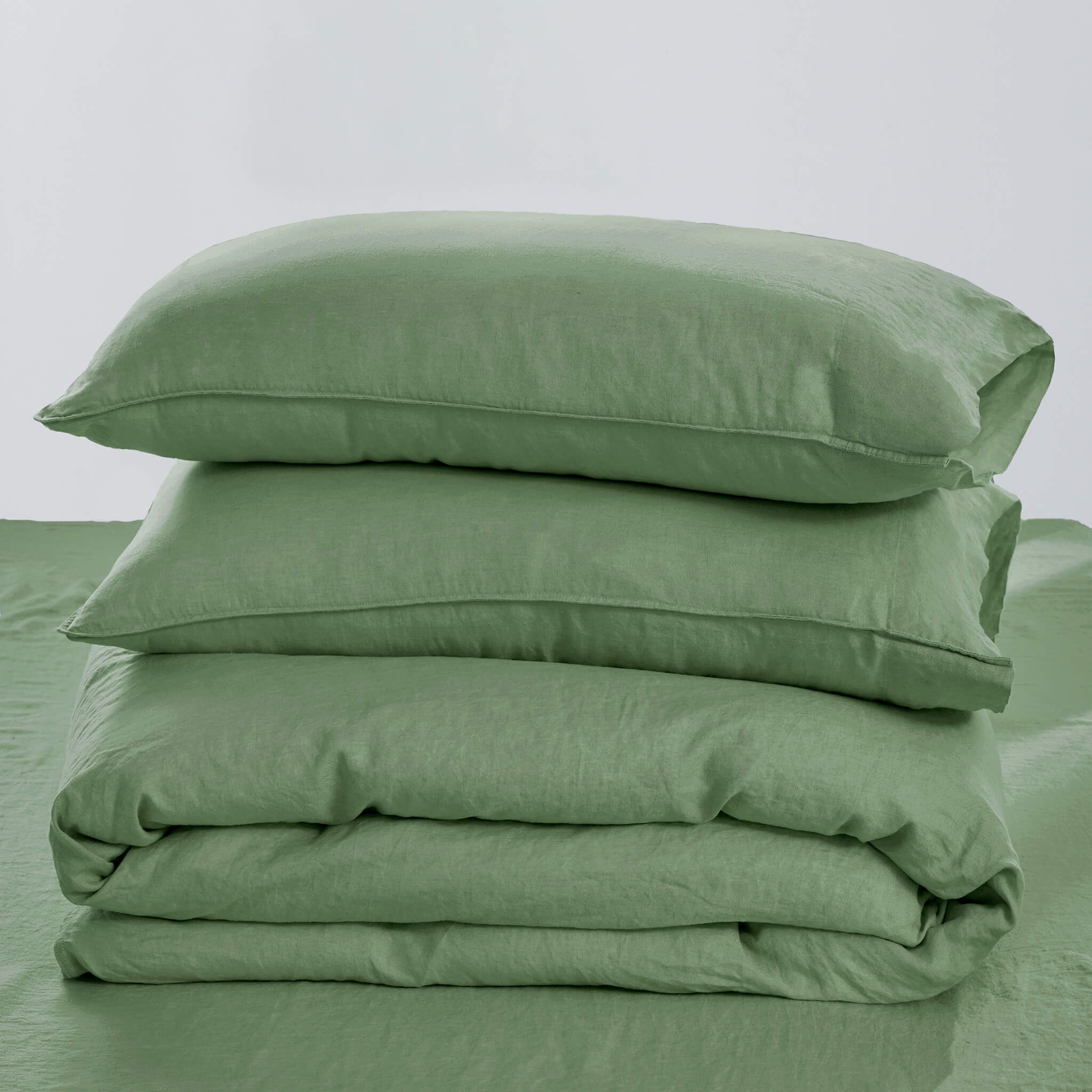 Olive Green Linen Duvet Cover Set - Linen Times