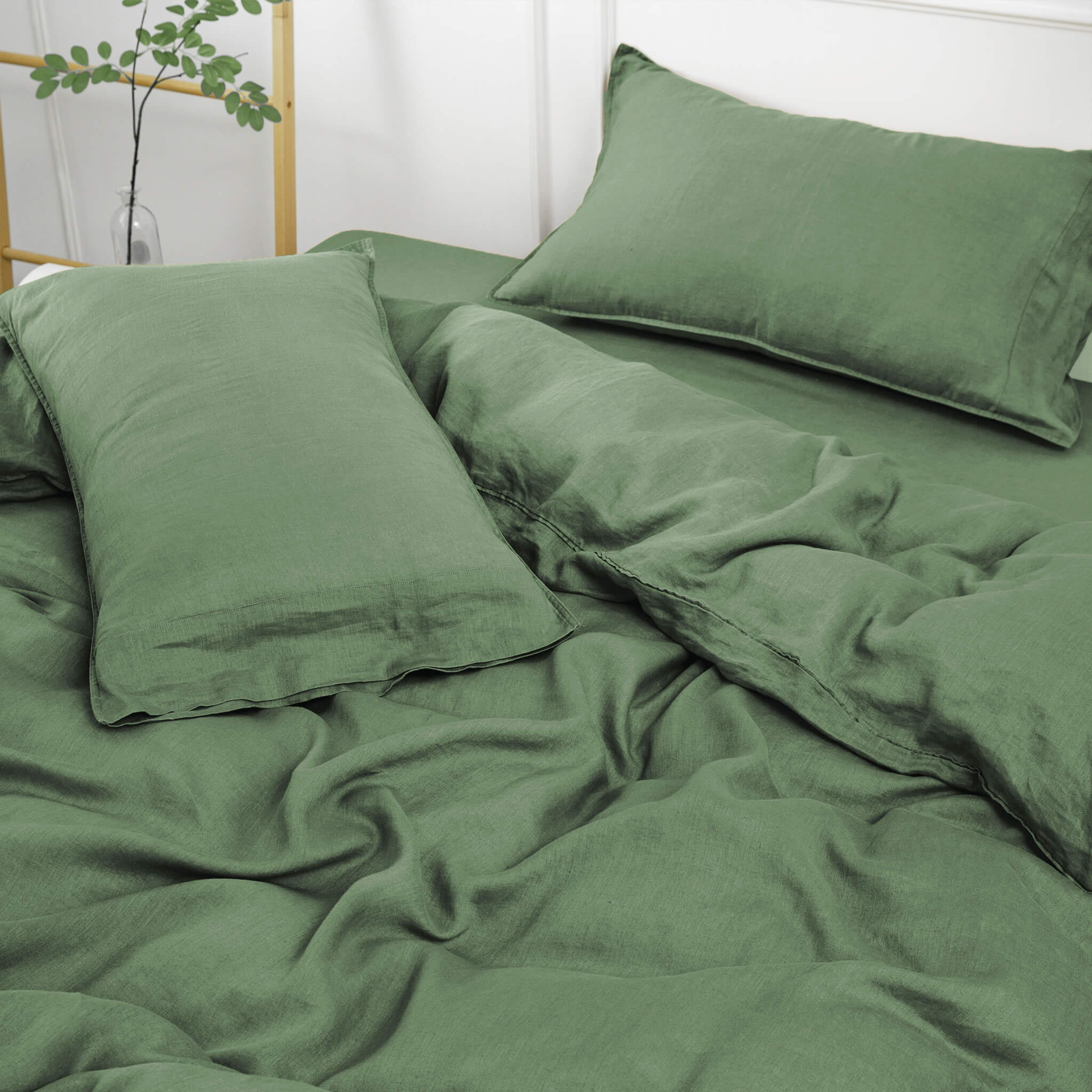 Olive Green Linen Duvet Cover Set - Linen Times