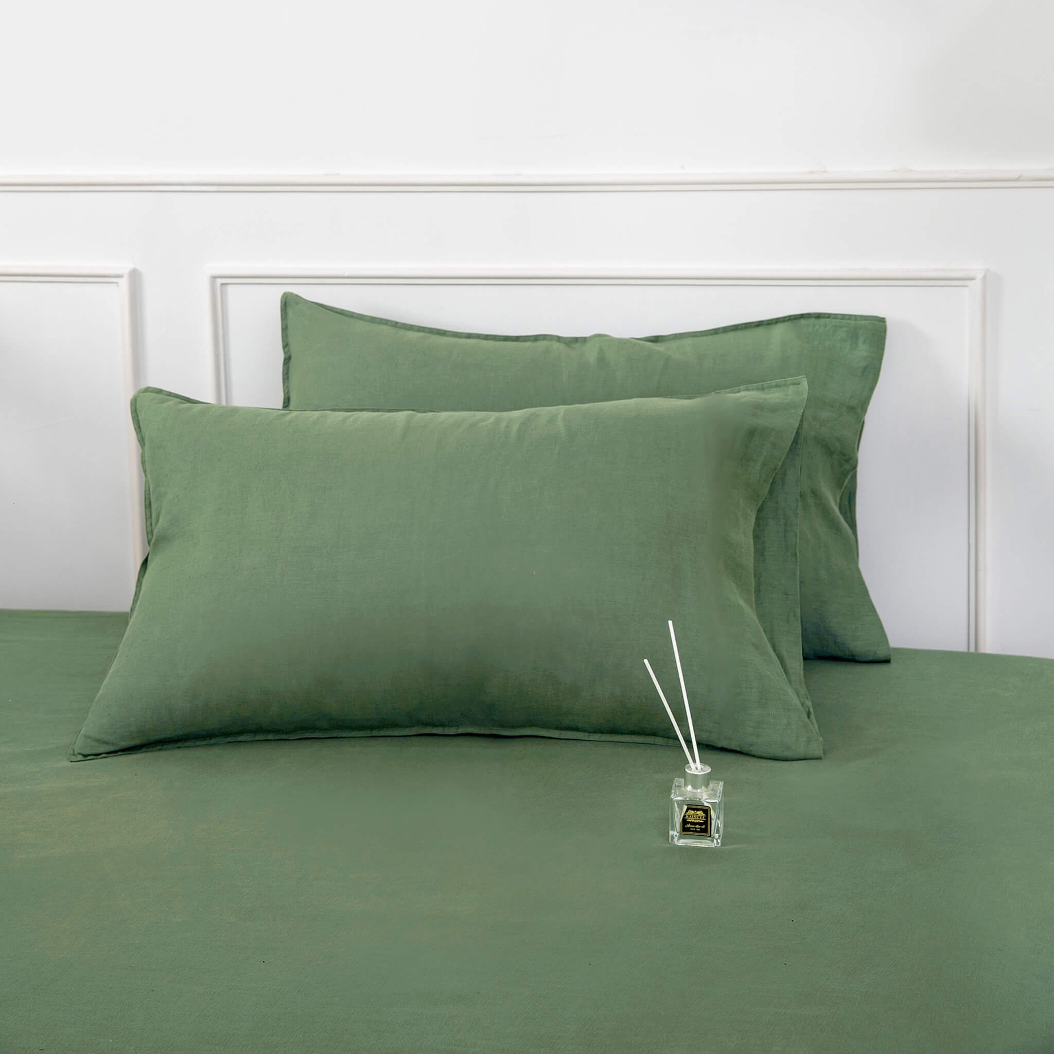 Olive Green Linen Duvet Cover Set - Linen Times