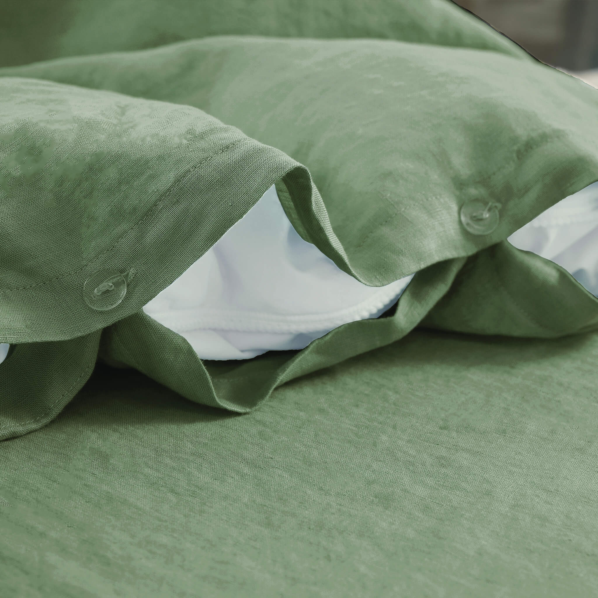 Olive Green Linen Duvet Cover Set - Linen Times