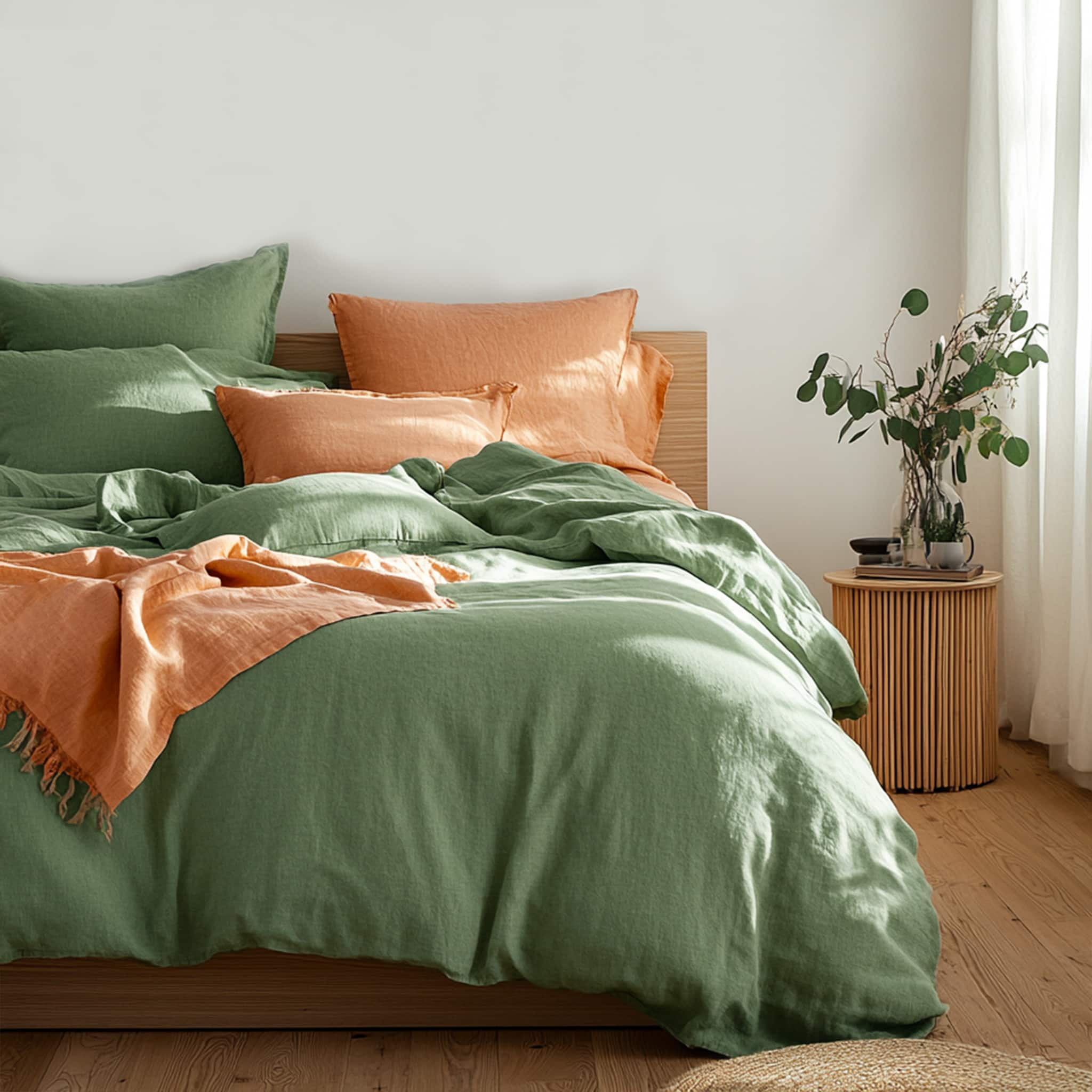 Olive Green Linen Duvet Cover Set - Linen Times