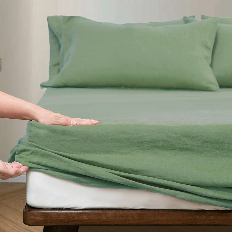 Drap-housse en lin vert olive