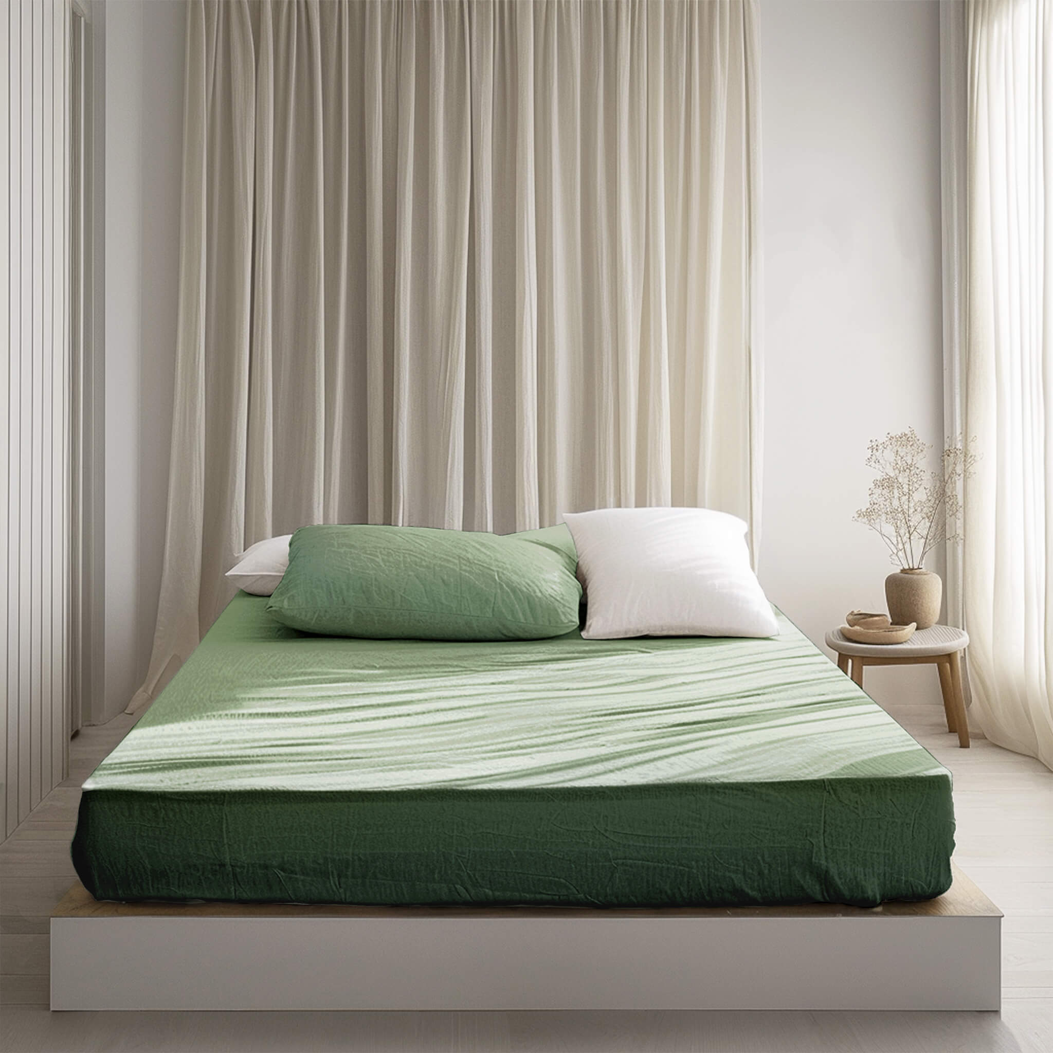 Olive Green Linen Fitted Sheet - Linen Times