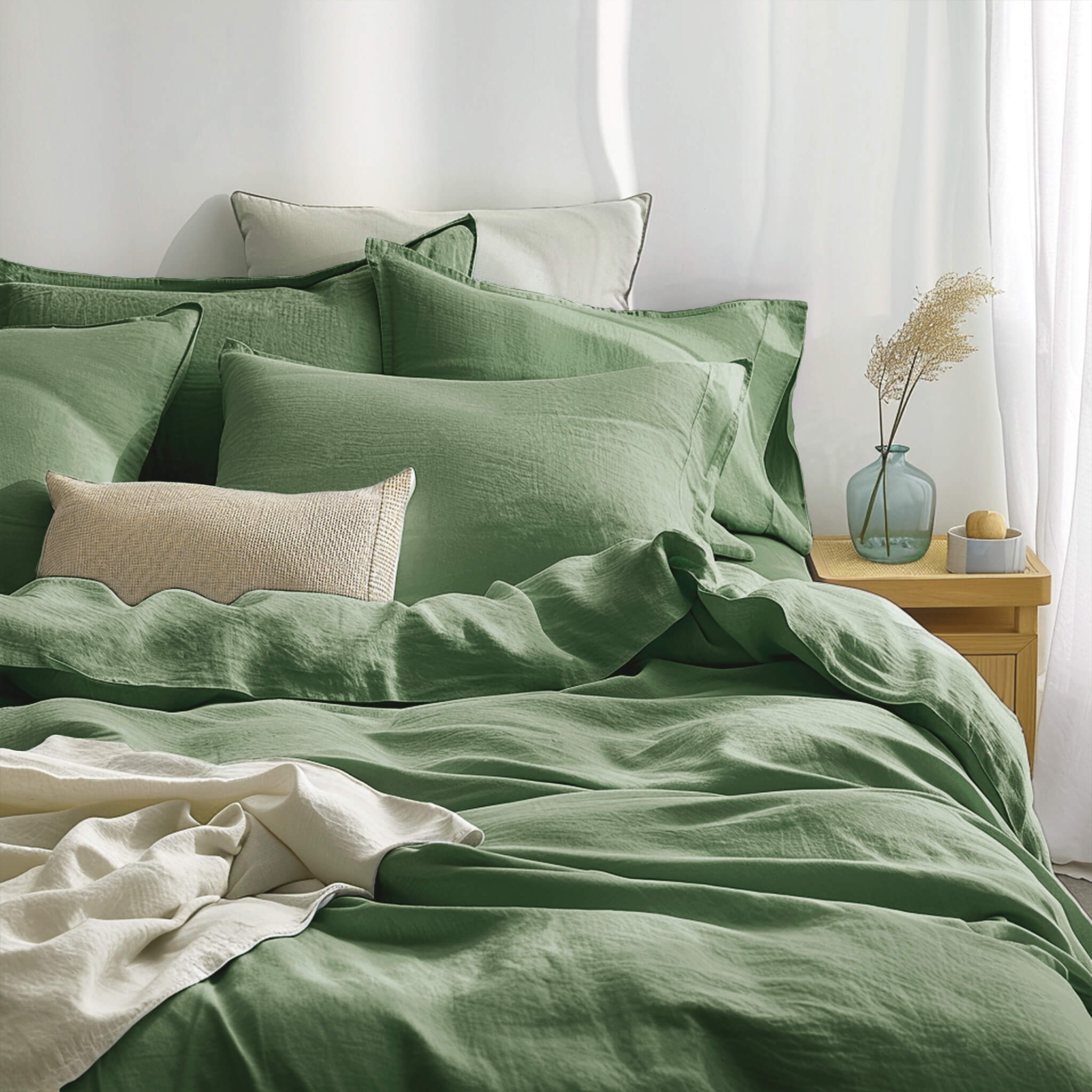 Olive Green Linen Flat Sheet - Linen Times