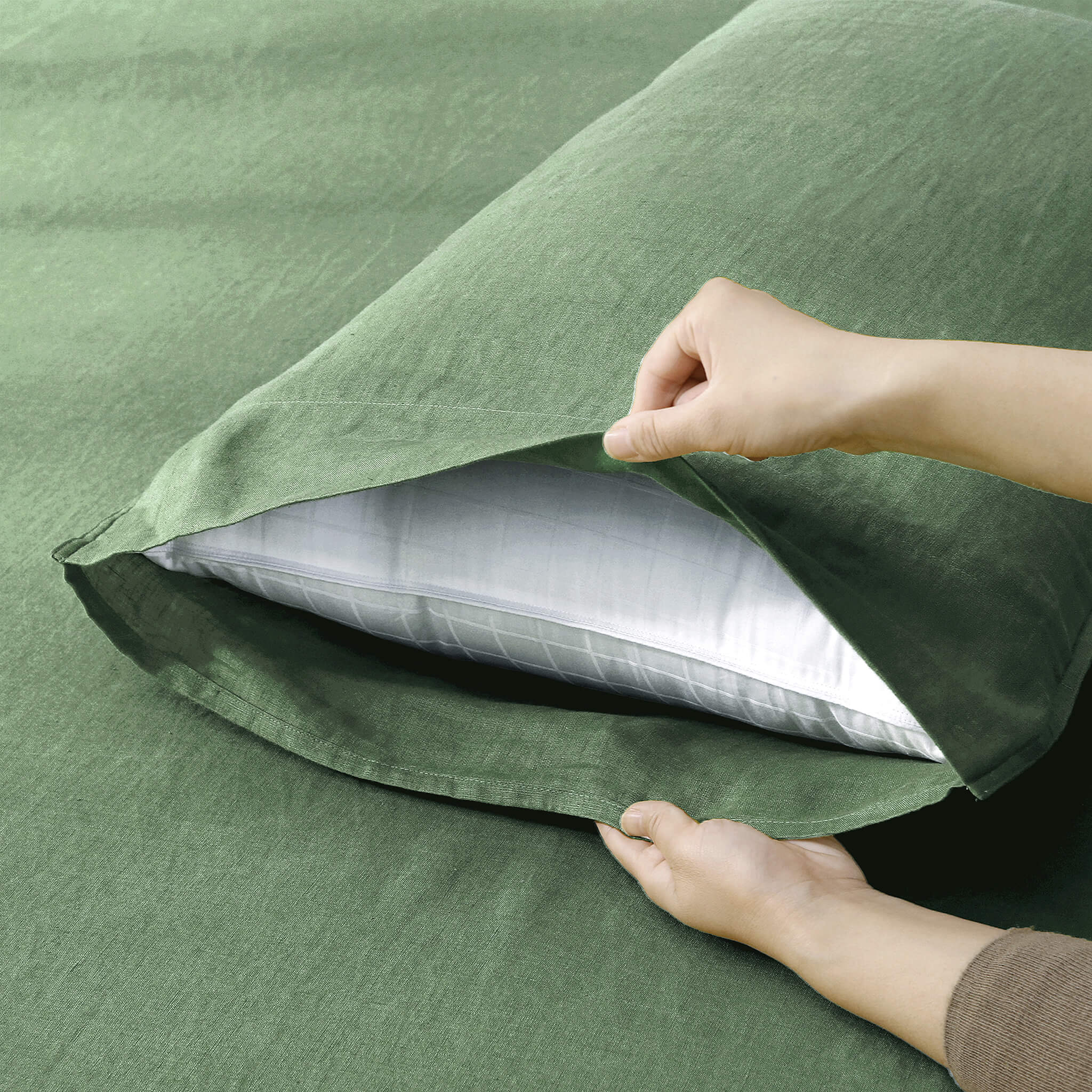 Olive Green Linen Pillowcase Set - Linen Times