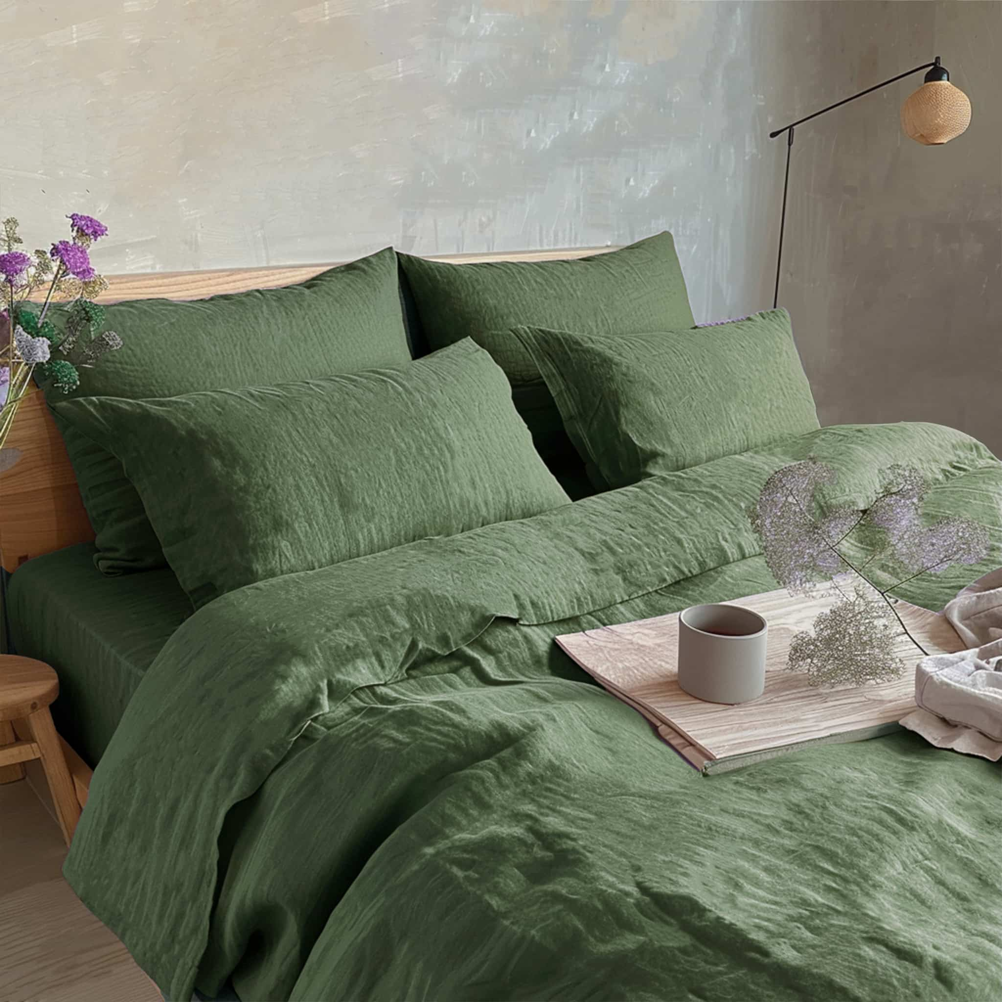 Army Green Linen Duvet Cover Set - Linen Time