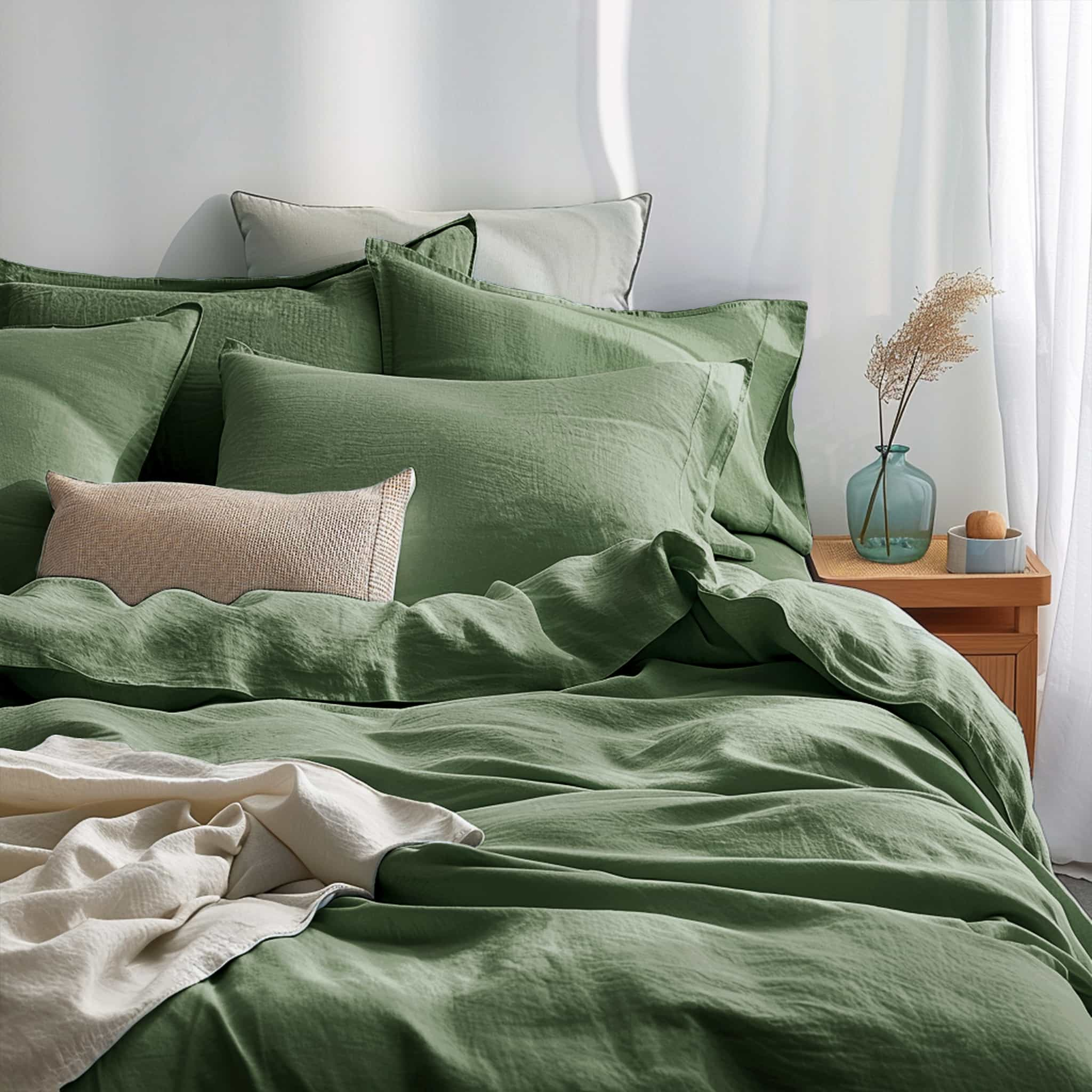 Army Green Linen Duvet Cover Set - Linen Time