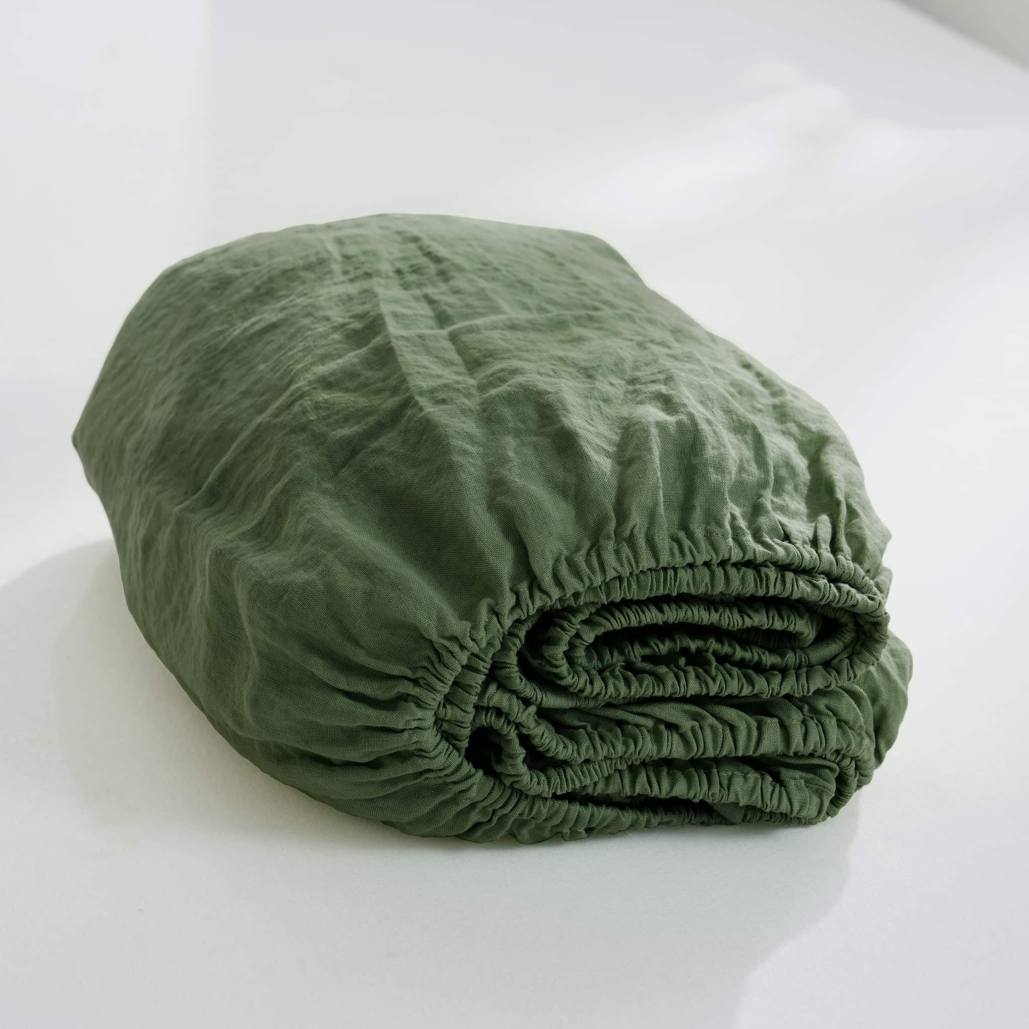 Army Green Linen Fitted Sheet - Linen Time