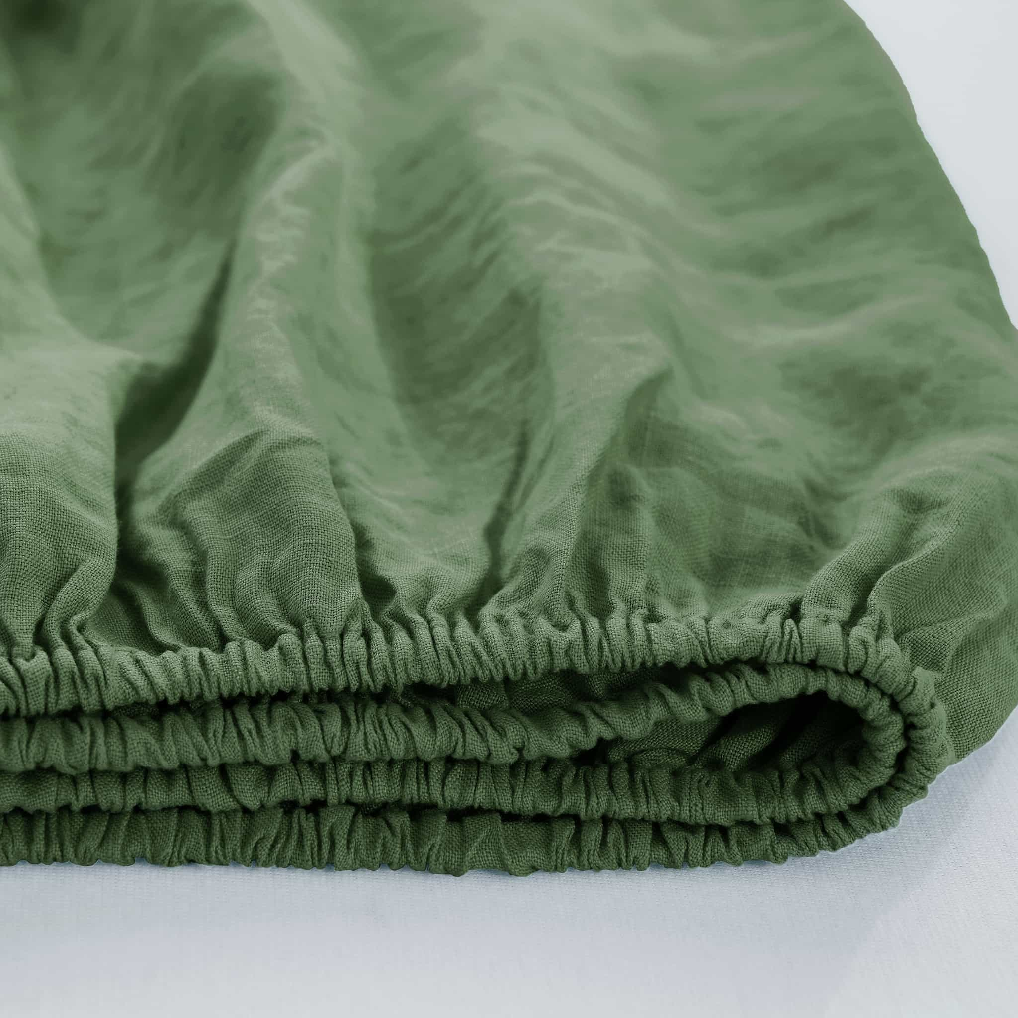 Army Green Linen Fitted Sheet - Linen Time