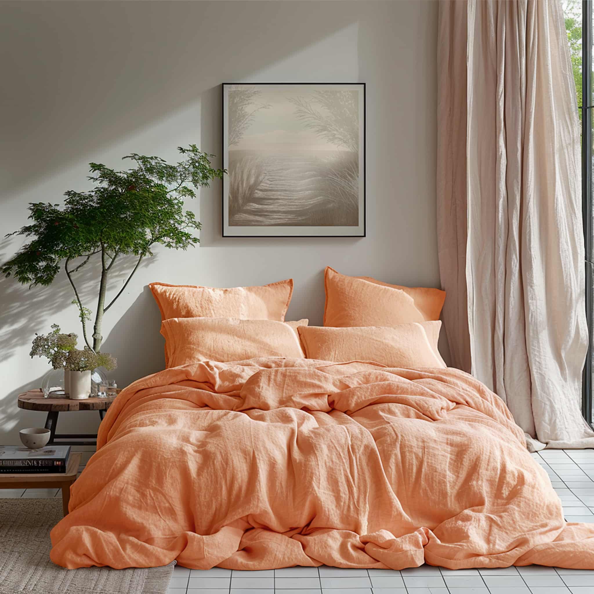 Peach Linen Duvet Cover Set Deal