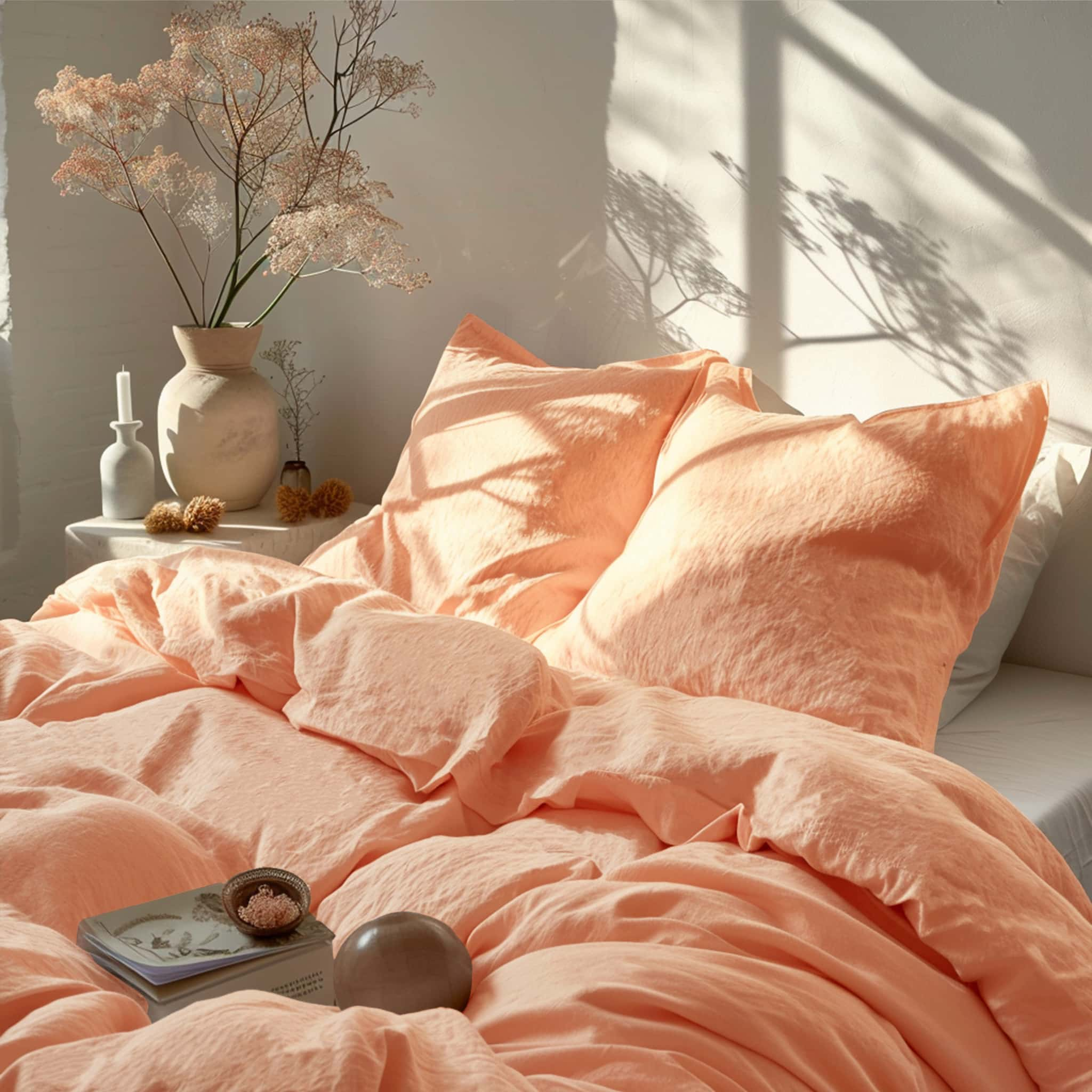 Peach Linen Duvet Cover Set - Linen Time