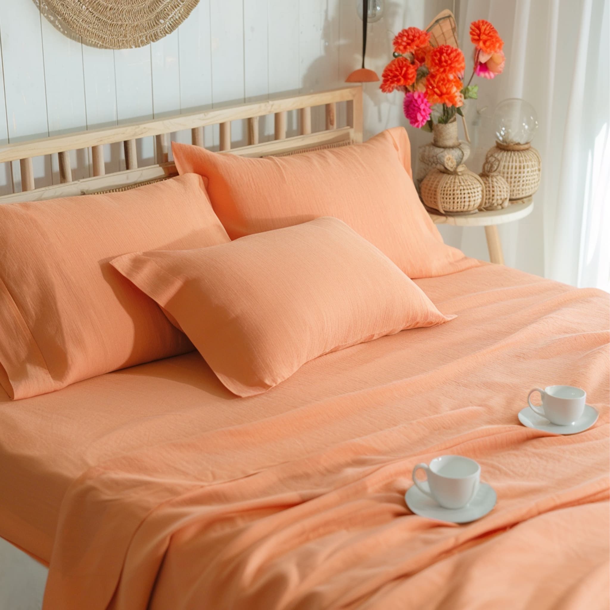 Peach Linen Fitted Sheet - Linen Times