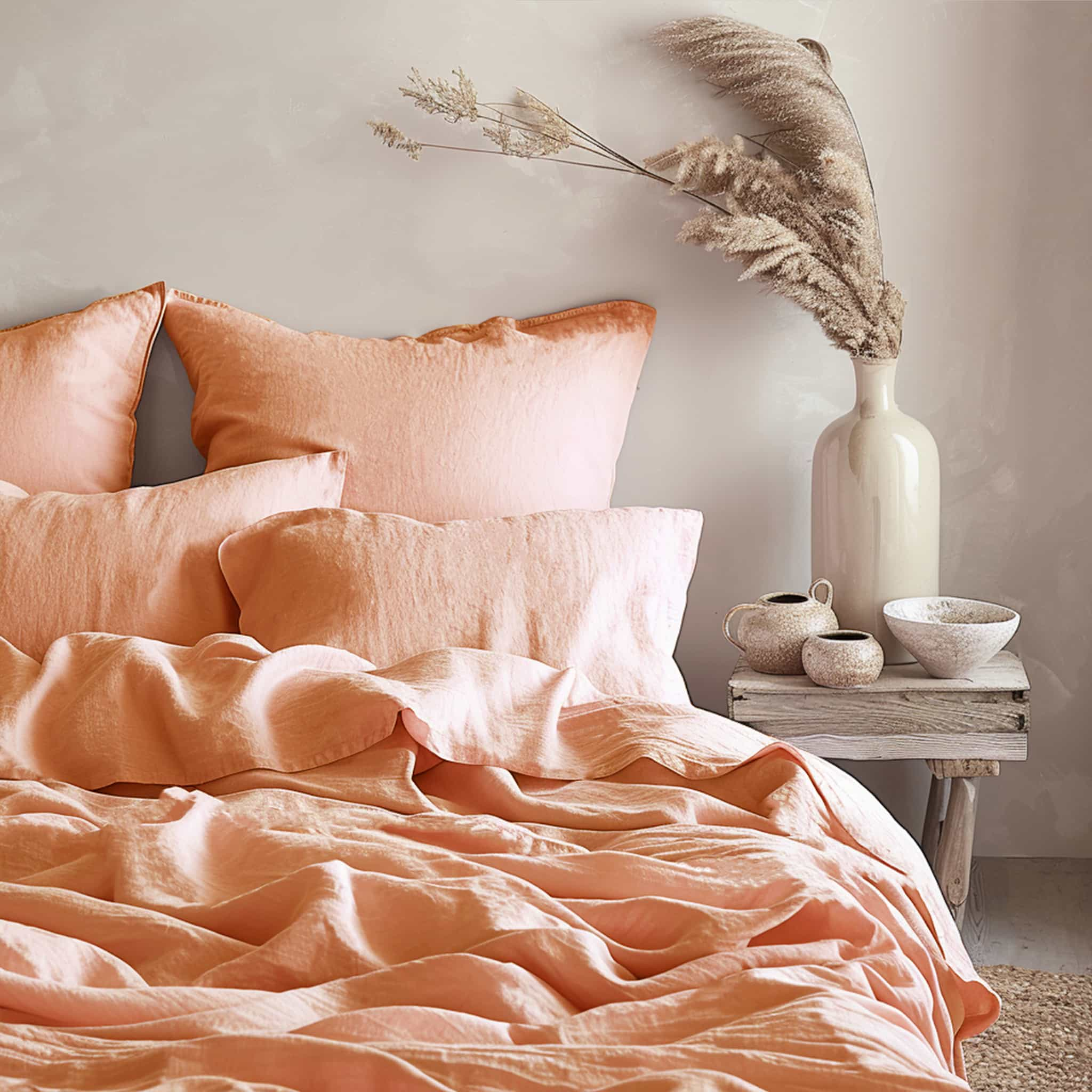 Peach Linen Flat Sheet - Linen Time