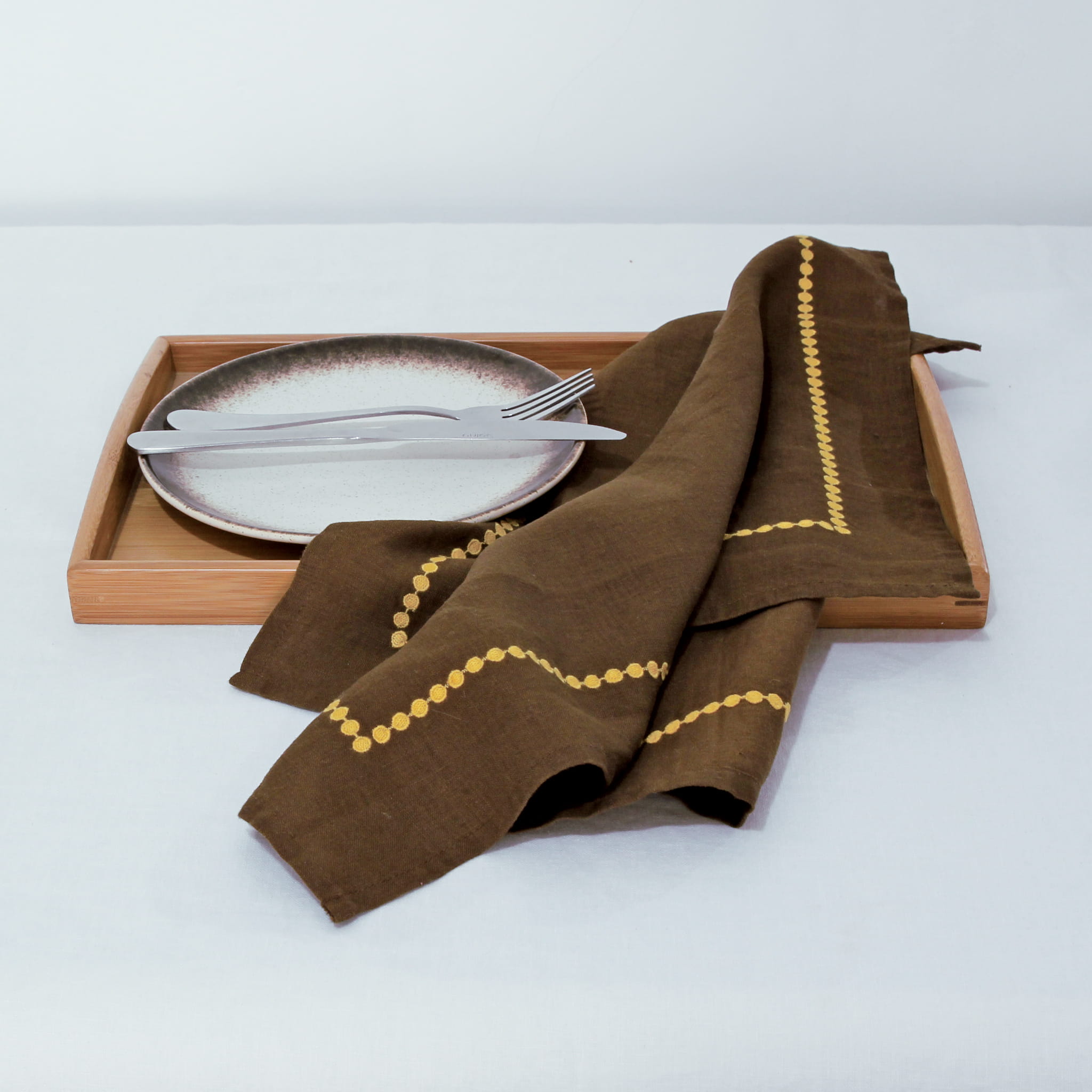 Polka Dot Linen Napkin Brown - Linen Time-1#color_Brown