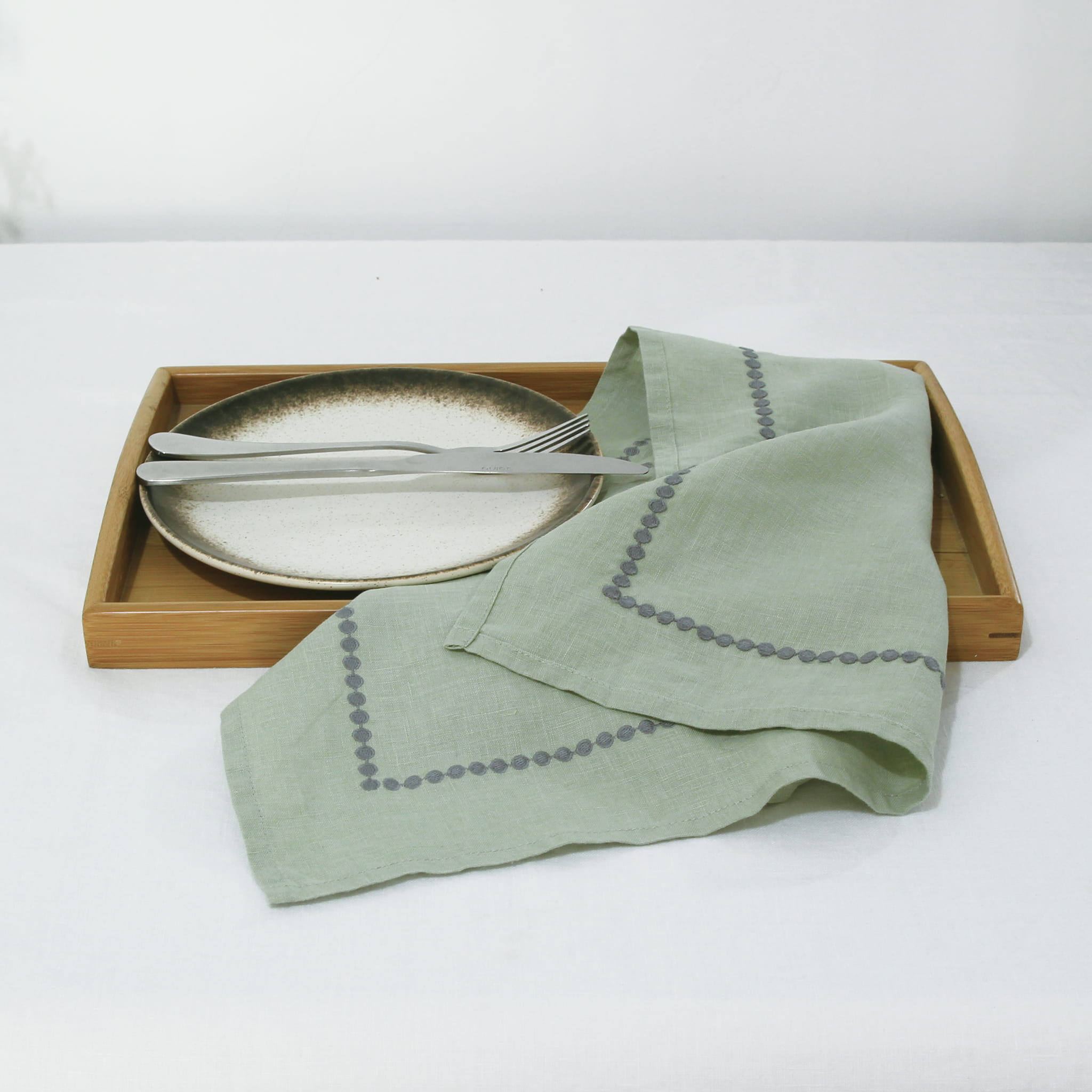 Polka Dot Linen Napkin in Green-Grey - Linen Time #color_Green-Grey