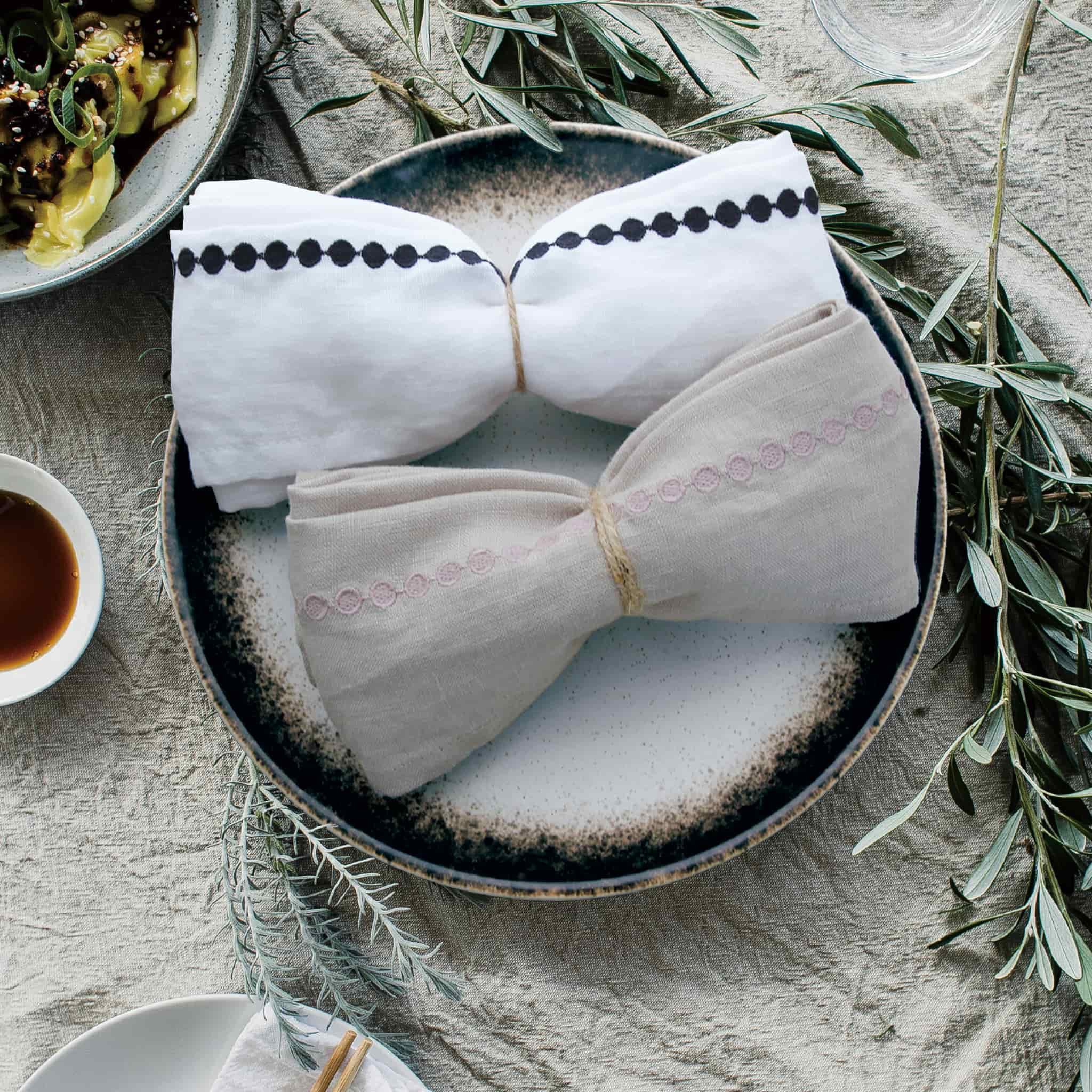 Polka Dot Linen Napkin in White-Khaki - Linen Time #color_White-Khaki